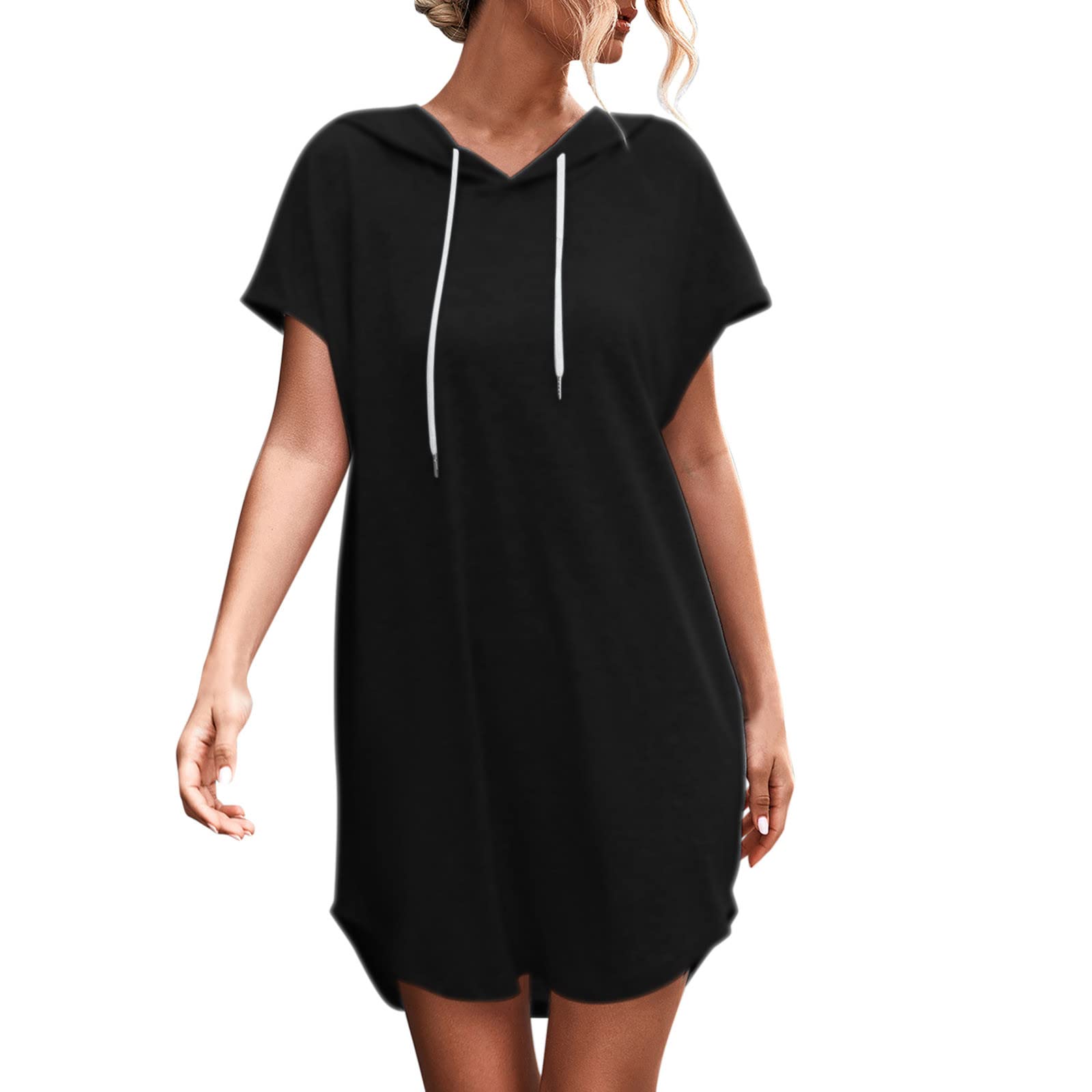 Women's Summer Casual Short Sleeve Drawstring Maxi Dress - Plus Size Solid Color Flowy Beach Dress for Vacation, Party & Everyday Wear