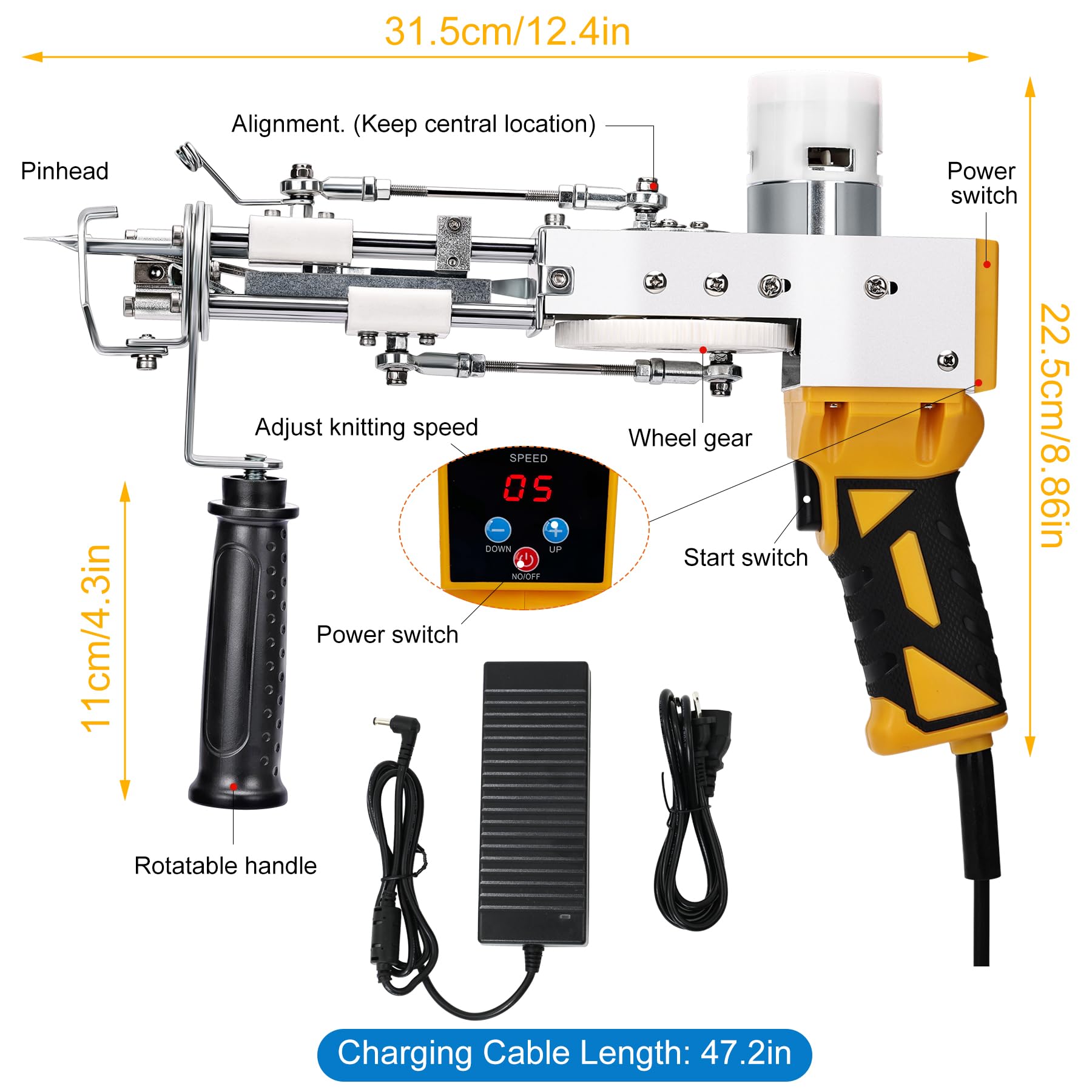 Zowwfast Rug Tufting Gun Starter Kit - 2-in-1 Cut Pile & Loop Pile Carpet Tufting Machine with Digital Speed Control, Non-Slip Grip & Carpet Trimmer - DIY Rug Making Kit for Home Decor, Craft Projects & Handmade Rugs