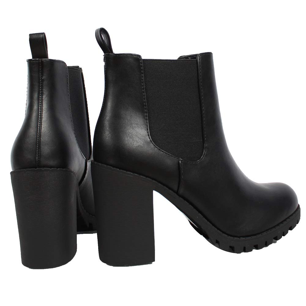 Soda Women's Chelsea Pull On Ankle Boots with Block Heel & Tab - Stylish & Comfortable for Casual Outings, Work & Fall Fashion