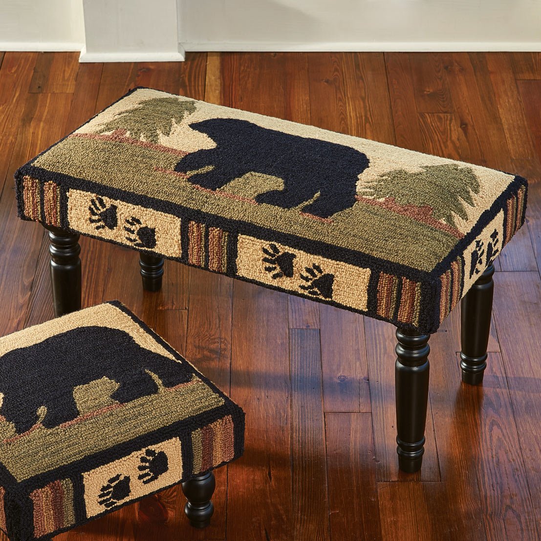 Black Bear Tracks Bench - Rustic Wooden Bench with Bear Paw Design - Perfect for Cabin, Lodge, or Outdoor Decor