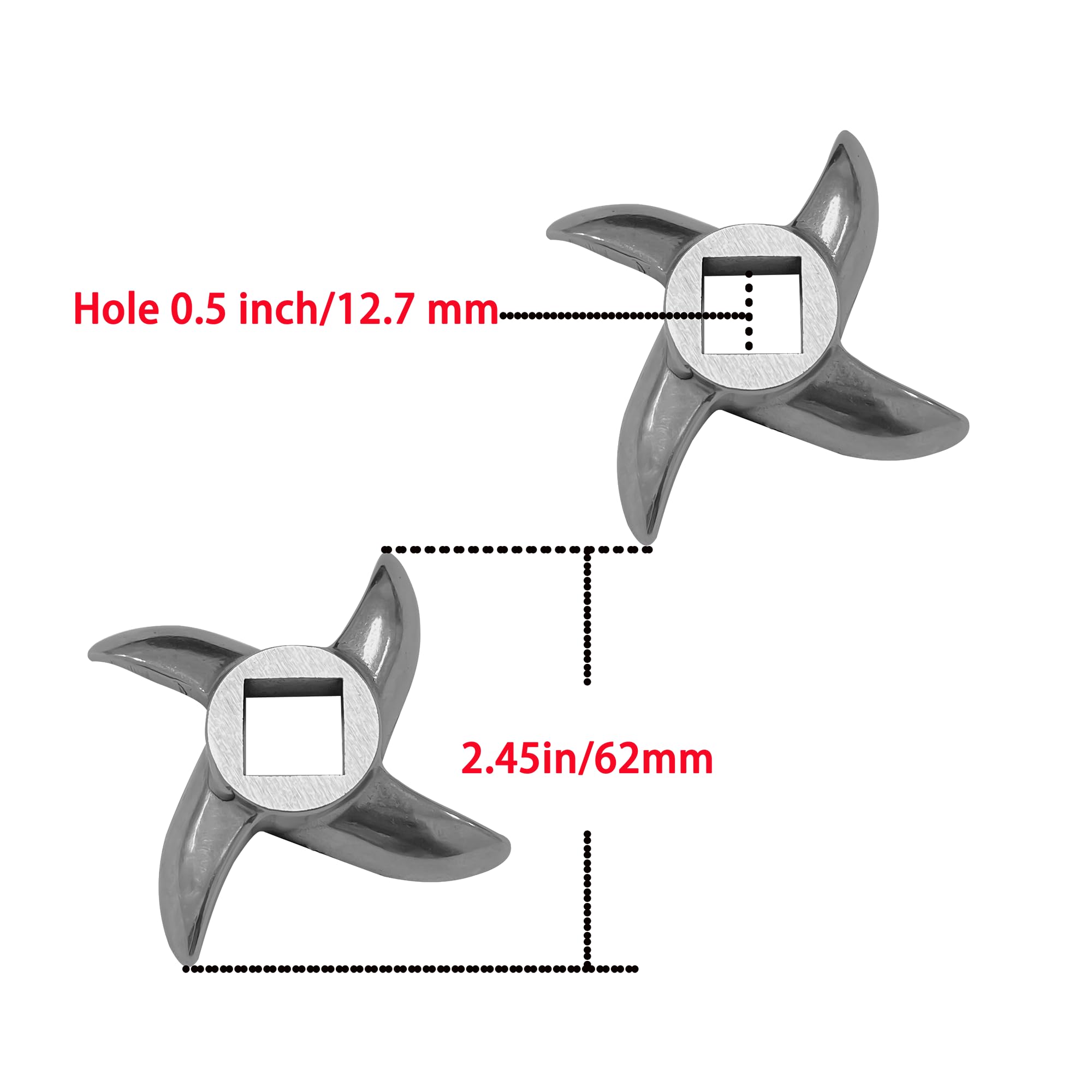 Stainless Steel Meat Grinder Blades Replacement - 2 Pack #12 Size Knife Cutter for Home Kitchen & Commercial Use - Perfect for Grinding Beef, Pork, Chicken & Sausage Making