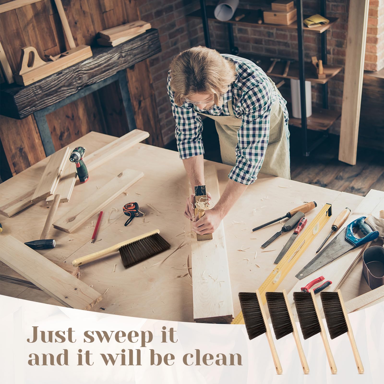 8-Piece Wooden Dust Brush Set with Soft Bristles & Long Handle - Bulk Hand Brooms for Cleaning Outdoor Furniture, Cars, Beds, Sofas, Fireplaces & Clothes - Perfect for Home, Office & Garage Cleaning