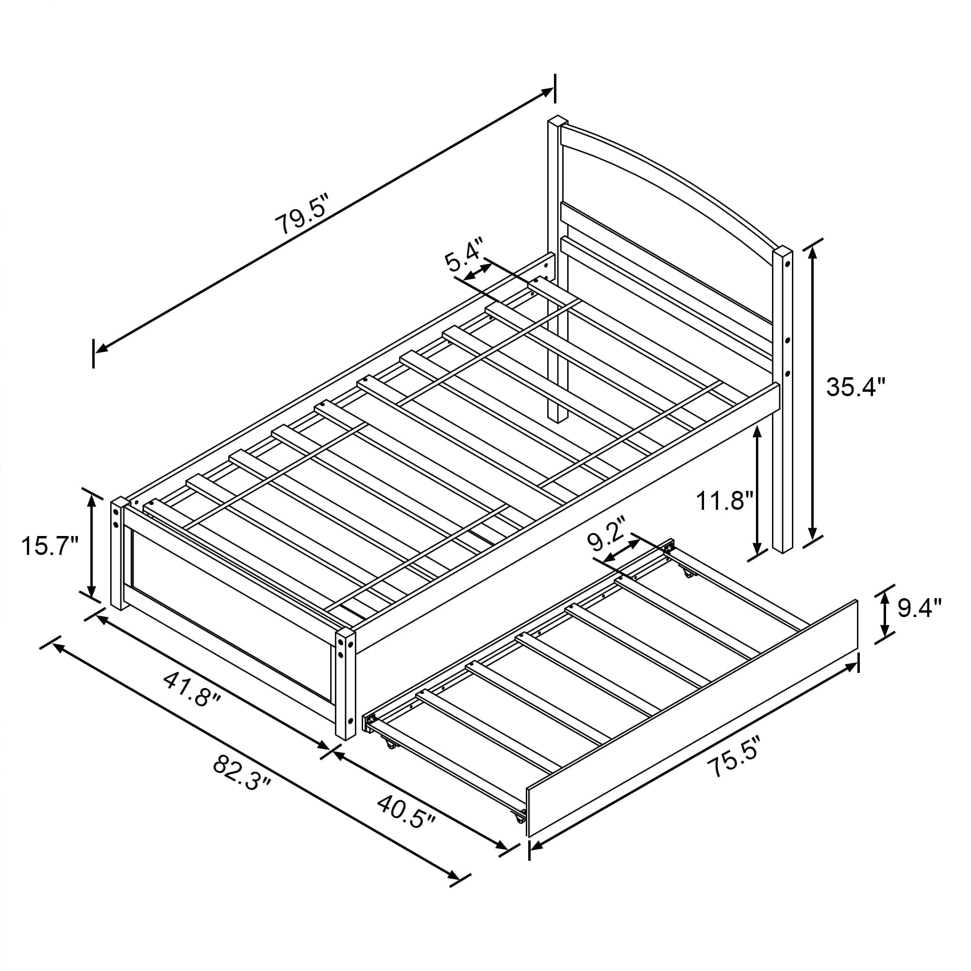 Solid Wood Twin Size Daybed with Trundle - Pull Out Extendable Guest Bed with Slat Support (White) - Perfect for Small Spaces, Guest Rooms & Dorm Rooms