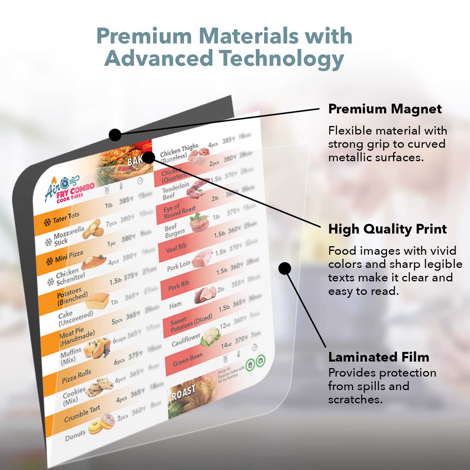 Air Fryer Magnetic Cheat Sheet Set - Cooking Times Chart & Quick Reference Guide for Instant Pot Duo Crisp & Air Fryer Ovens | Essential Kitchen Accessories for Healthy Frying (White)