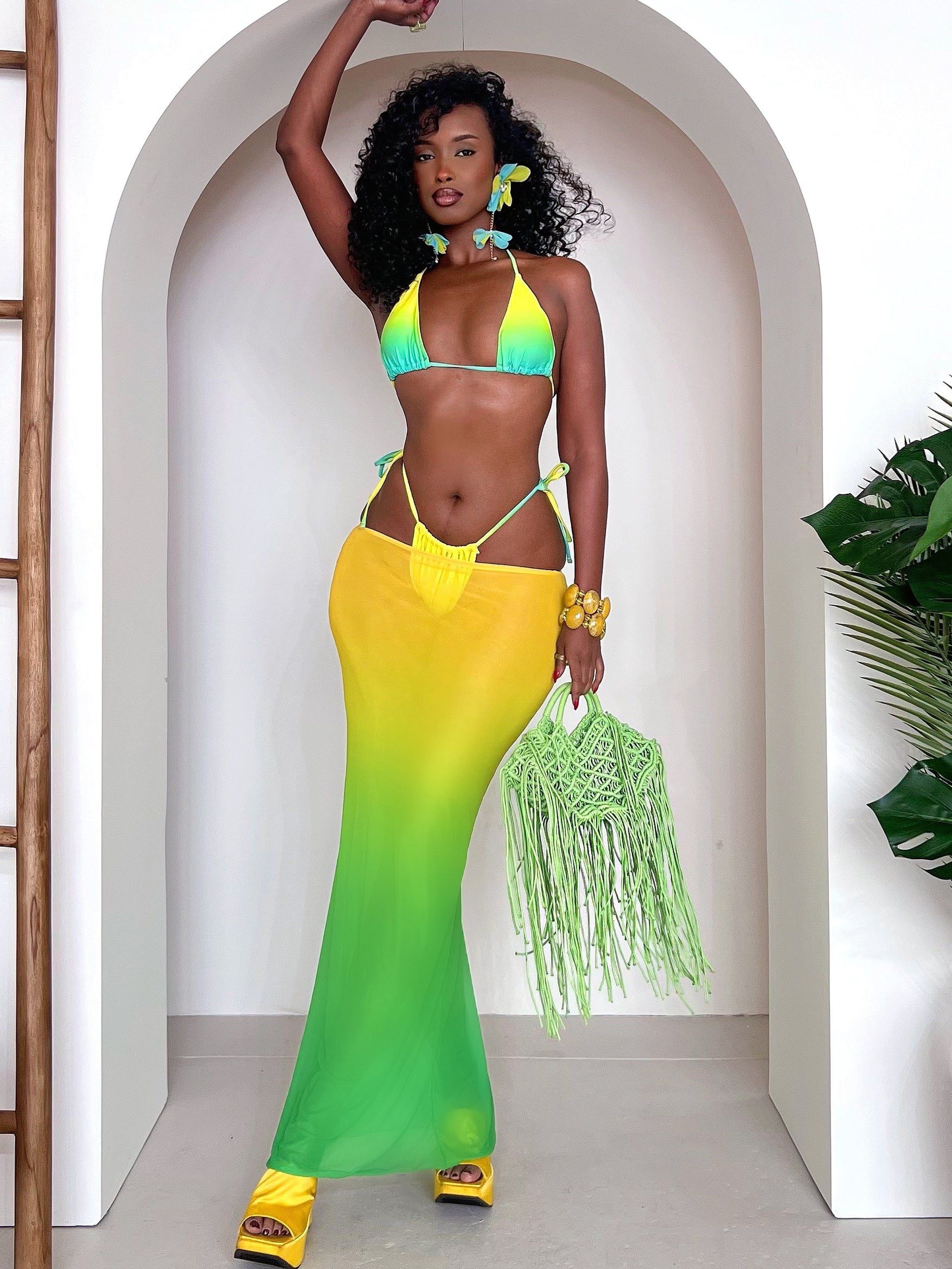 ZASUWA Women's Sexy Ombre Mesh 3 Piece Bikini Set - Swimwear for Beach, Pool Party & Summer Vacation