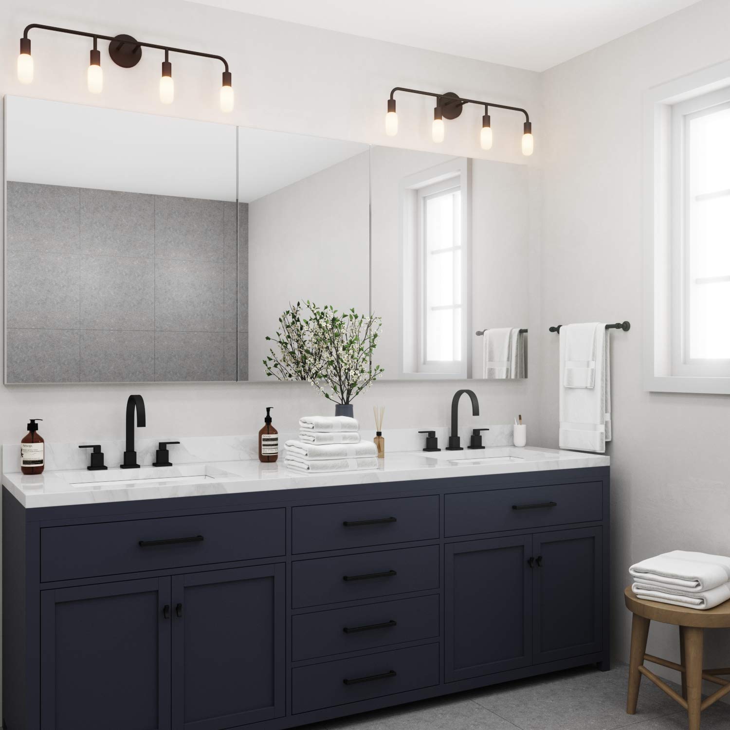 Modern 4-Light Bathroom Vanity Light Fixture - 30 Inch Matte Black with E26 Socket (60W, 120V) - No Bulbs Included - Farmhouse Style Mirror Lighting for Bathroom, Bedroom & Dressing Room Vanity Areas