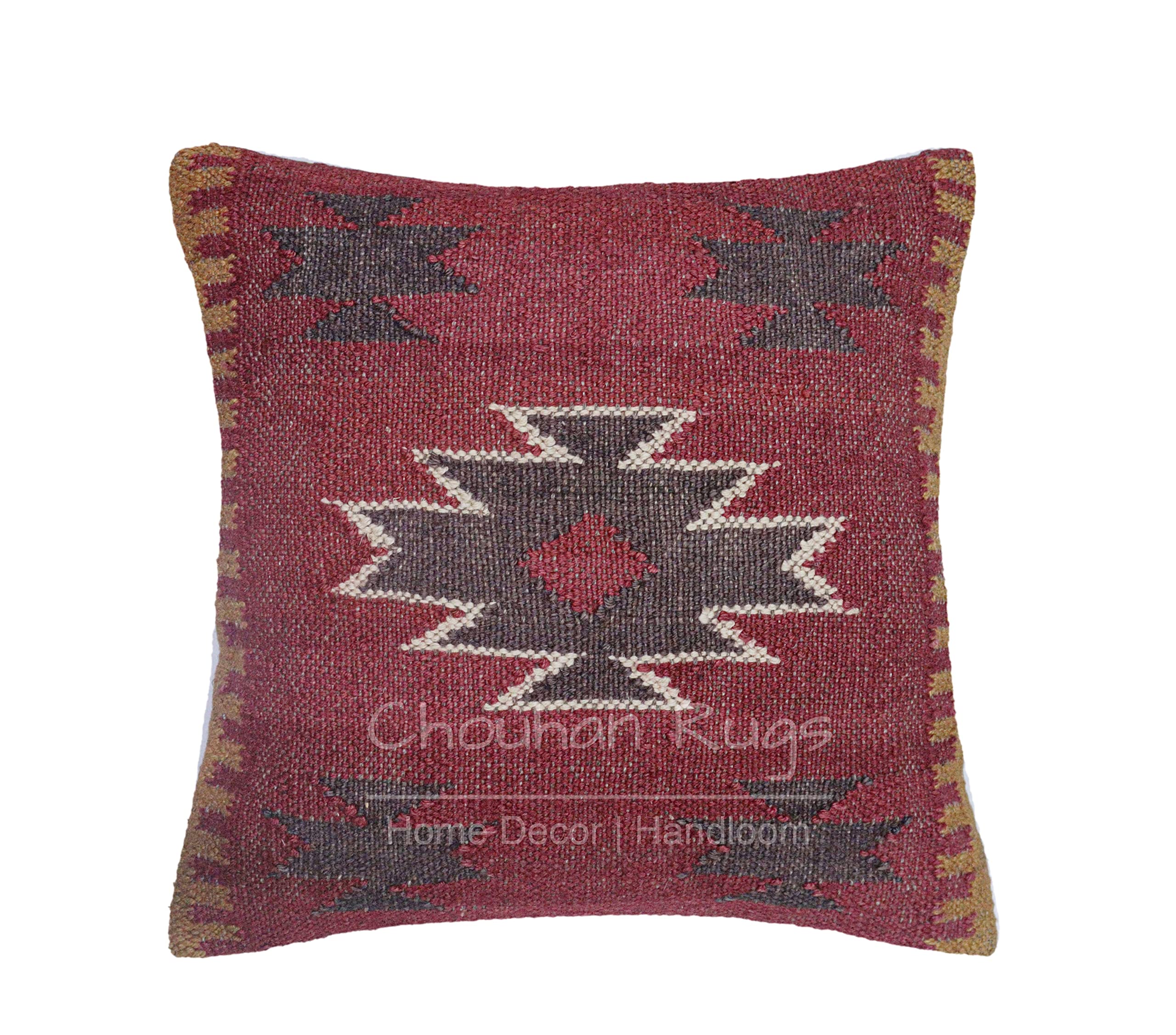 Set of 5 Handmade Jute Pillow Covers 18x18 Inch - Bohemian Kilim Square Cushion Cases for Sofa, Bed & Home Decor - Perfect for Christmas, Living Room & Boho Style Interior Design