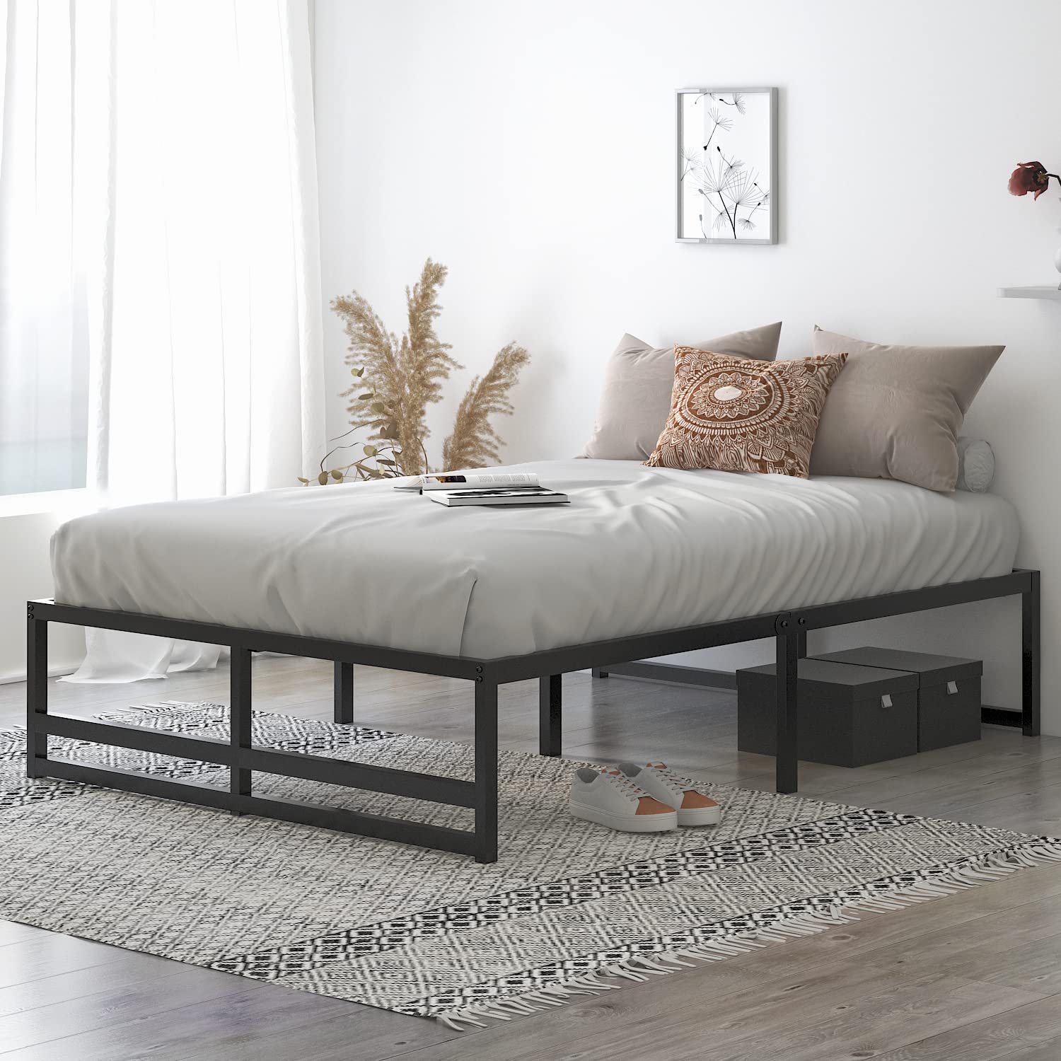 Allewie Heavy Duty Full Size Platform Bed Frame with 14