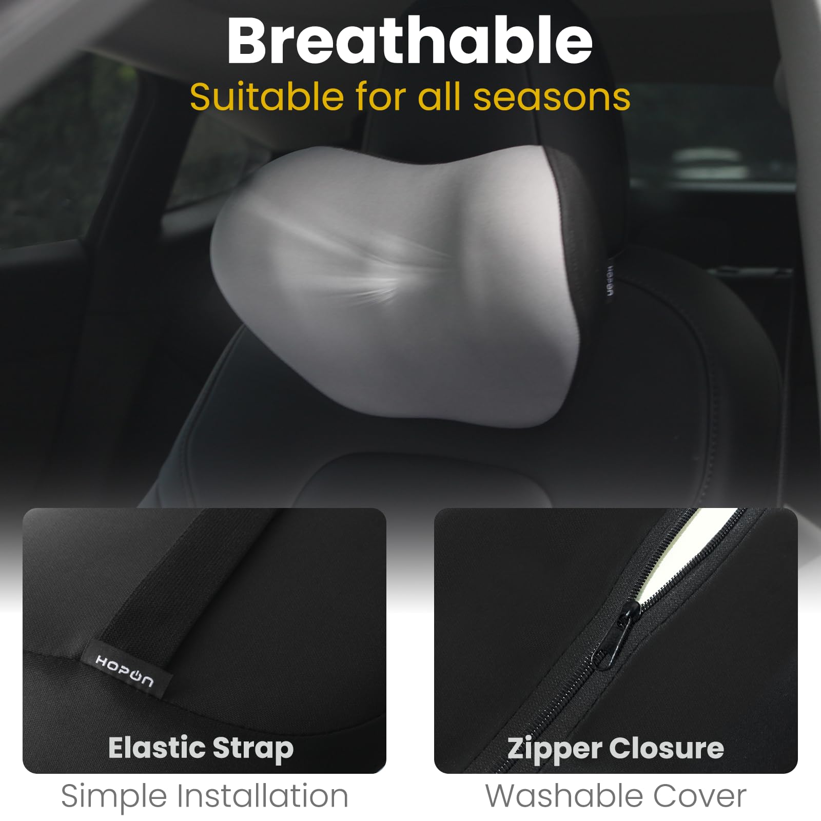 Tesla Model 3 & Y Headrest Pillow - Memory Foam Neck Support Cushion with Breathable Fabric for Pain Relief & Comfort - Perfect for Long Drives & Road Trips - Gray (1 Pack)