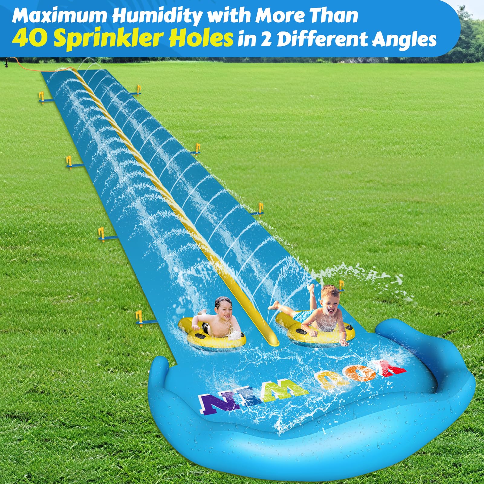 Evoio 32.8ft Inflatable Water Slide with 2 Racing Lanes & 2 Body Boards - Outdoor Backyard Water Park Toy for Kids, Boys, Girls & Adults - Perfect for Summer Parties, Birthday Celebrations & Family Fun