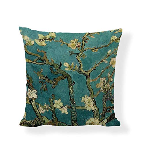 Van Gogh Starry Night & Monet Landscape Oil Painting Throw Pillow Covers - Sunflowers, Rose, Blossoms, Yellow Field Designs - 18x18 Inch (45x45cm) Cotton Linen Decorative Pillow Cases - Perfect for Living Room, Bedroom Sofa Decor