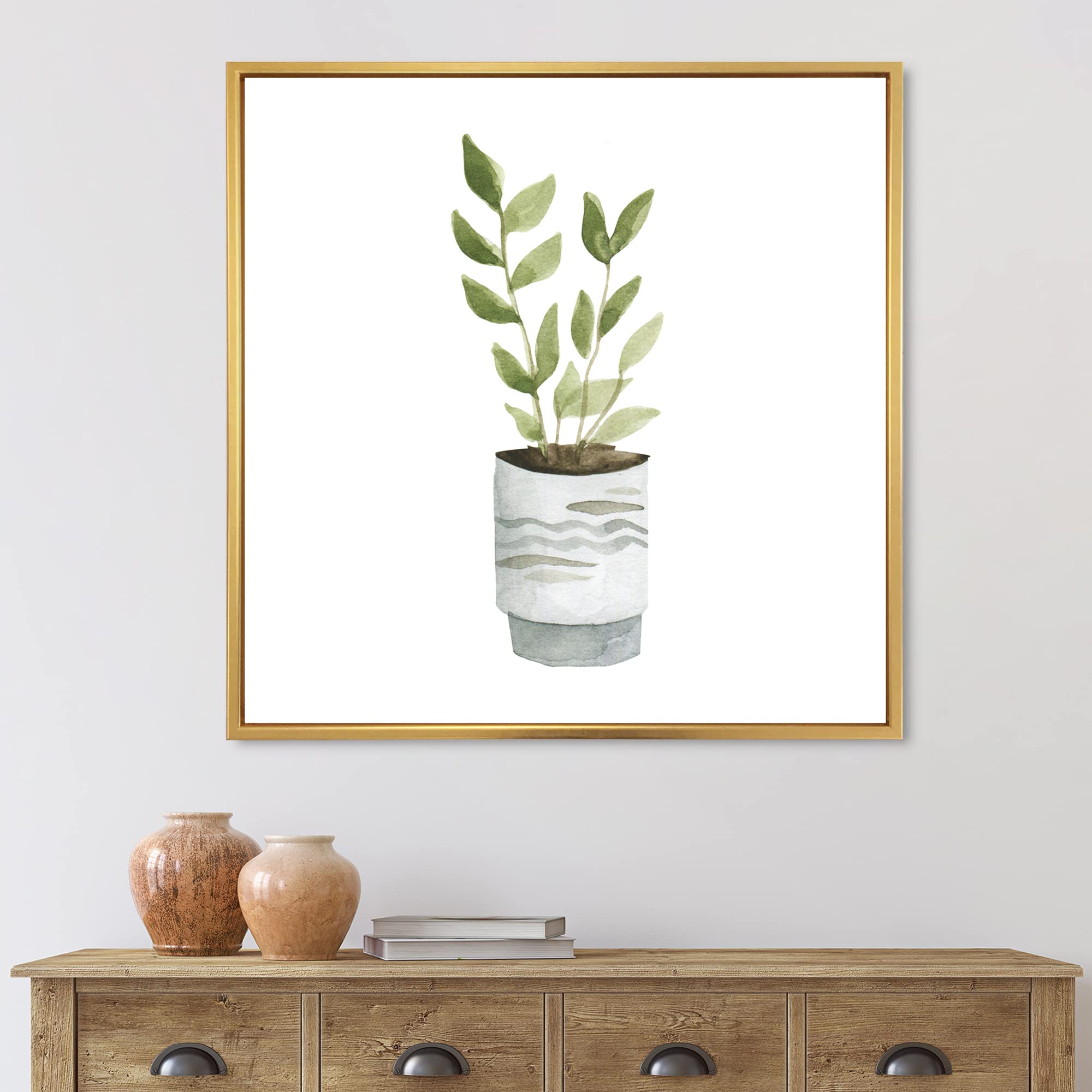 Indoor Green Home House Plants II - Traditional Framed Canvas Wall Art Print | Botanical Decor for Living Room, Bedroom & Office