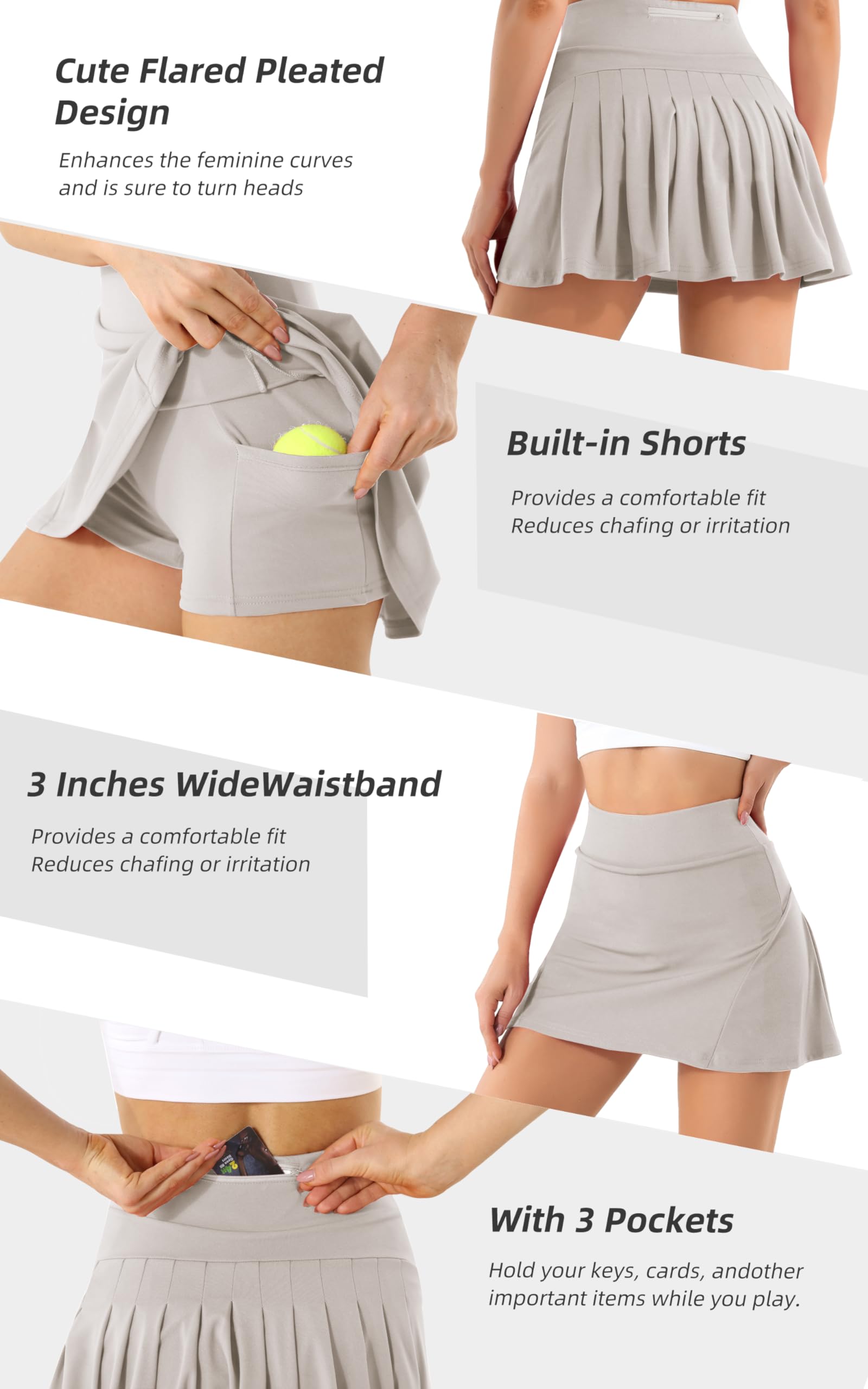 Betaven Women's Pleated Tennis Skirts with Pockets & Built-in Shorts - High Waisted Athletic Skort for Golf, Running & Activewear - Perfect for Sports, Workouts & Casual Wear