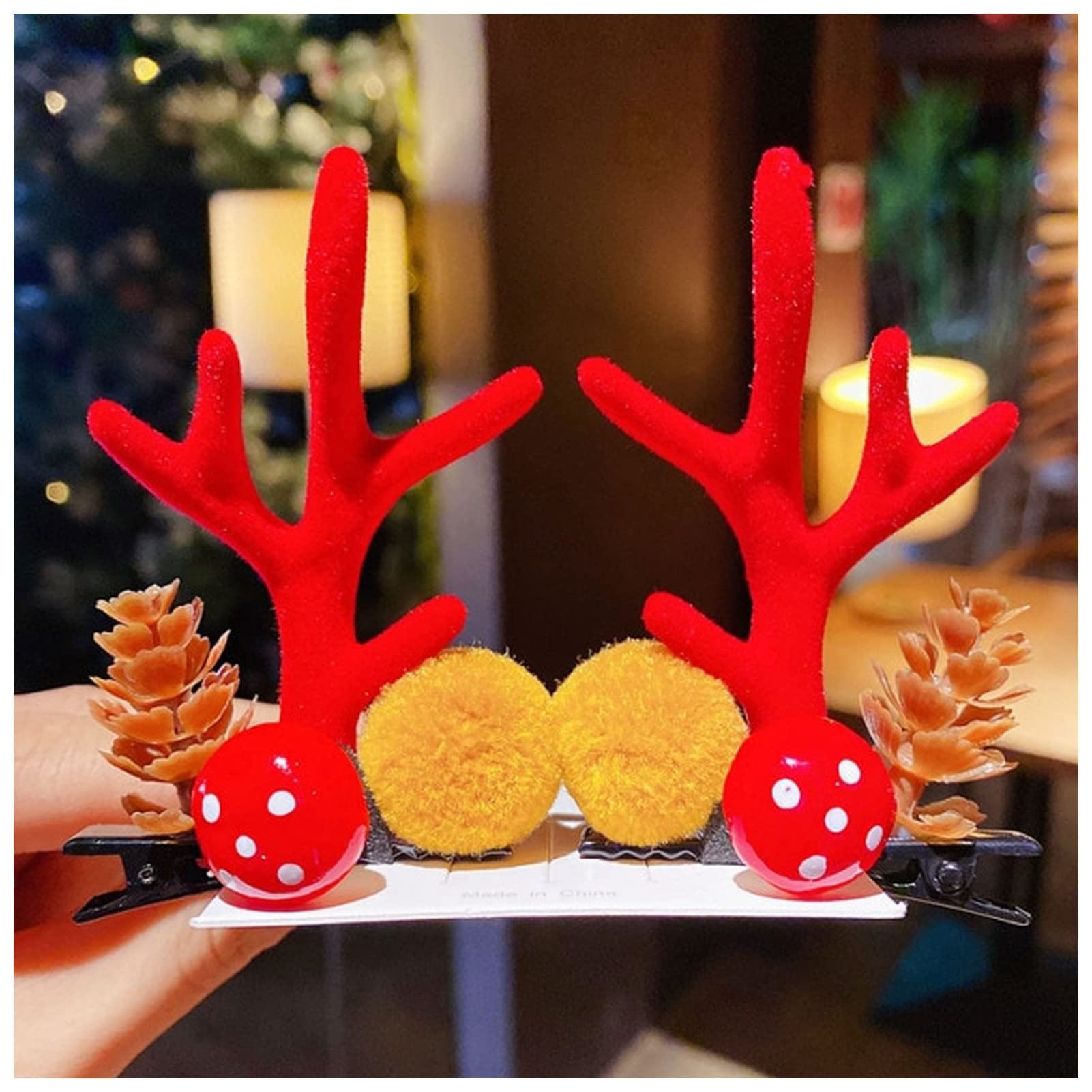 Christmas Antler Hair Clips for Women - Cute Cartoon Hairpins, Sweet Hair Barrettes & Novelty Hair Accessories for Girls (1 Pair, 3 Inch) - Perfect for Holiday Parties, Festive Gifts & Christmas Costume Accessories