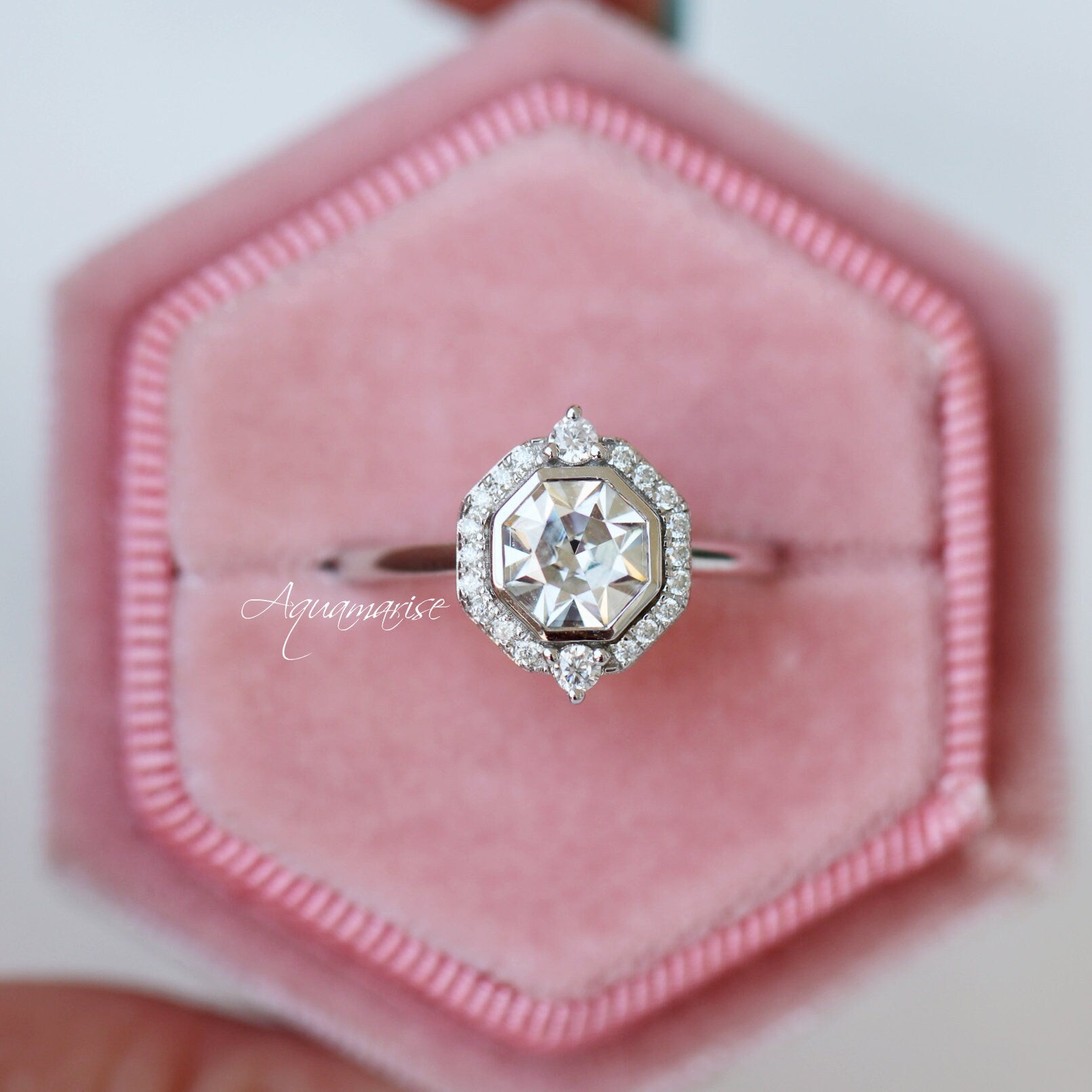 Octavia 14K White Gold Moissanite Engagement Ring for Women - Perfect for Proposals, Weddings & Anniversaries