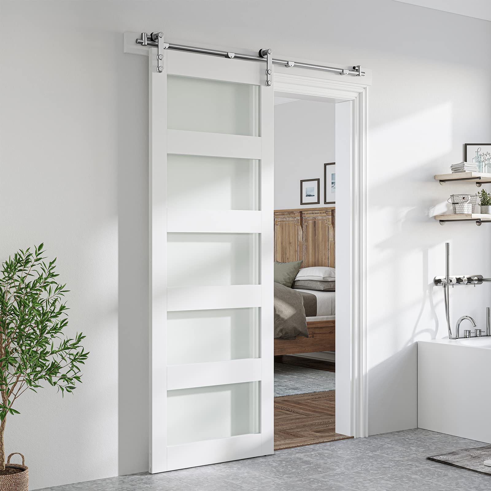 SMARTSTANDARD 5FT Heavy Duty Stainless Steel Sliding Barn Door Hardware Kit - Smooth Quiet Gliding Track System for 26