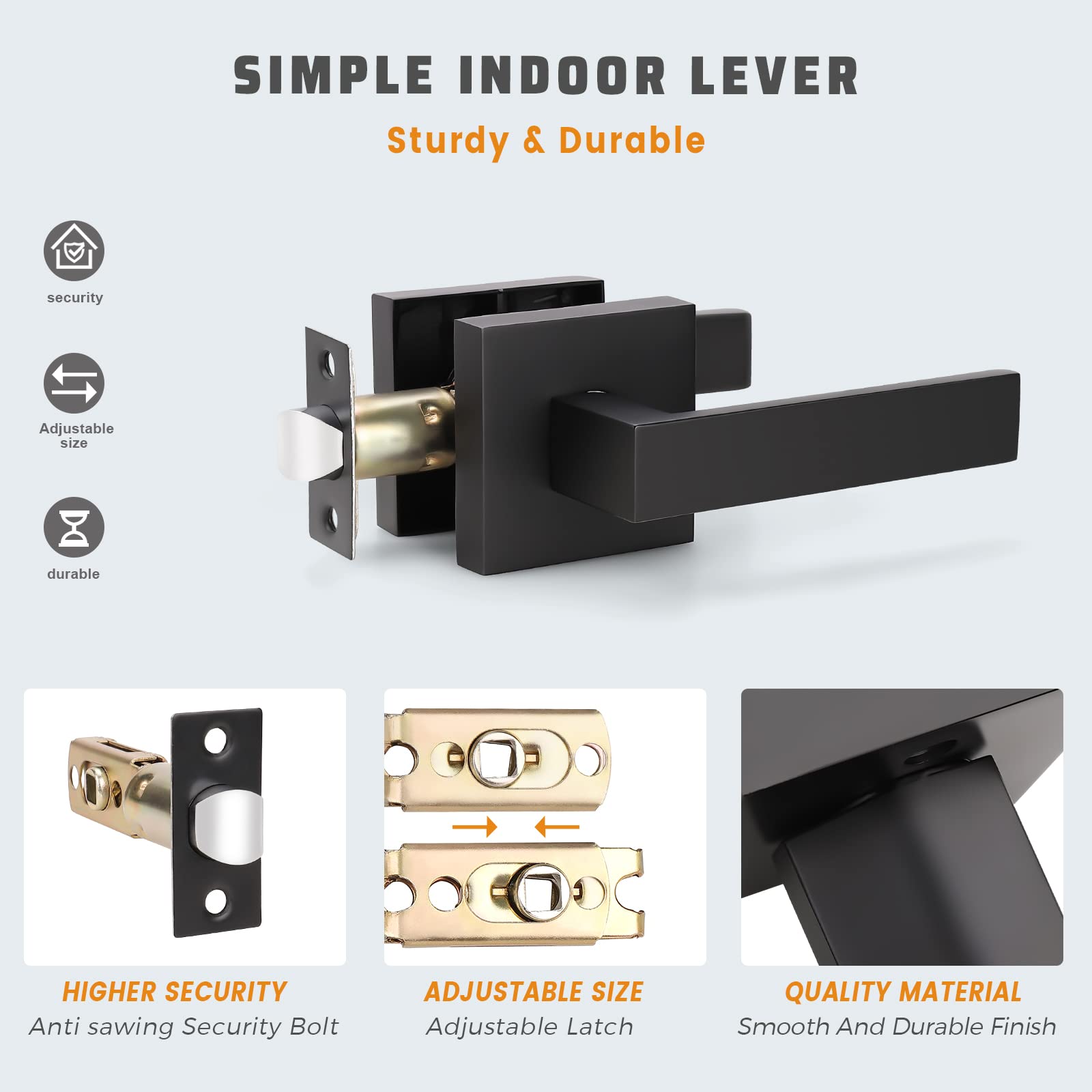 KNOBWELL Matte Black Heavy Duty Interior Door Handle - Classic Passage & Closet Door Lever for Hall, Bedroom & Cabinet - Left/Right Handing Levers 2.07lb (Perfect for Home, Office & Commercial Spaces)