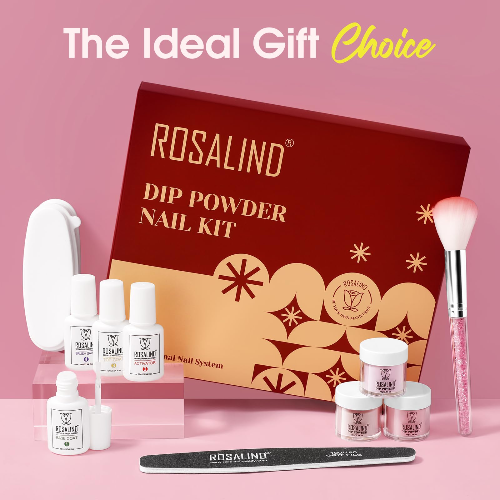ROSALIND 13PCS Dip Powder Nail Kit - Summer Spring Clear Jelly Pink Translucent Dip Nails Powder Starter Kit with 6 Colors, Base Top Coat, Activator & Brush Saver | DIY Manicure at Home, Salon Quality Nails for Parties & Special Occasions