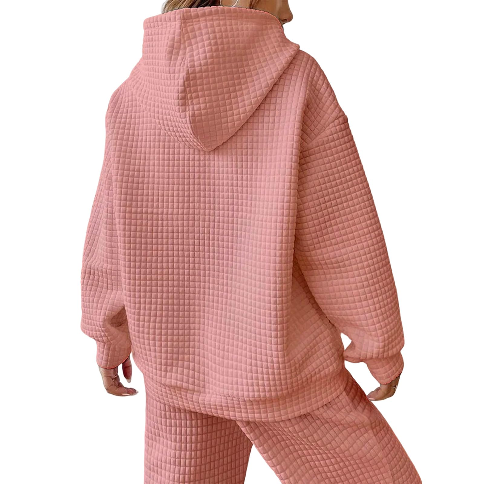 Women's Oversized Hoodie - Soft Waffle Knit Long Sleeve Pullover Sweatshirt with Kangaroo Pocket | Casual Loungewear, Streetwear Fashion (Pink)
