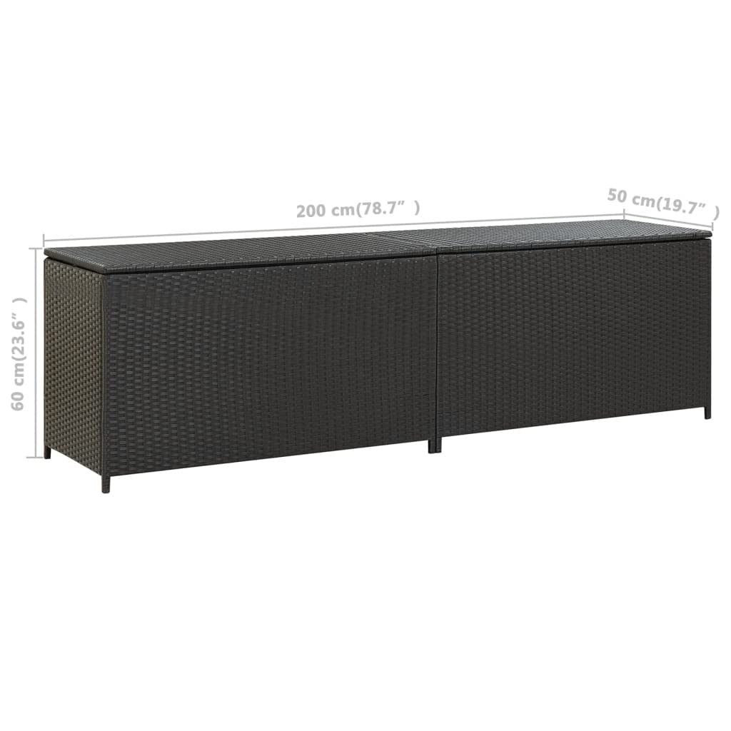 Outdoor Storage Box - Poly Rattan Patio Furniture Organizer - Weatherproof Garden Storage for Cushions, Tools & Accessories - Black - 78.7