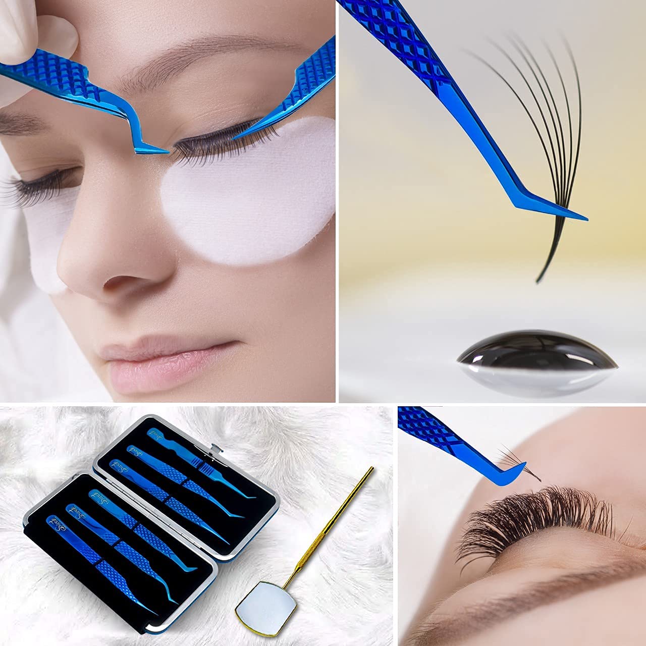 SIVOTE 6-Pack Professional Eyelash Extension Tweezers - Japanese Stainless Steel, Blue - Perfect for Salon, Home Use & DIY Lash Artists