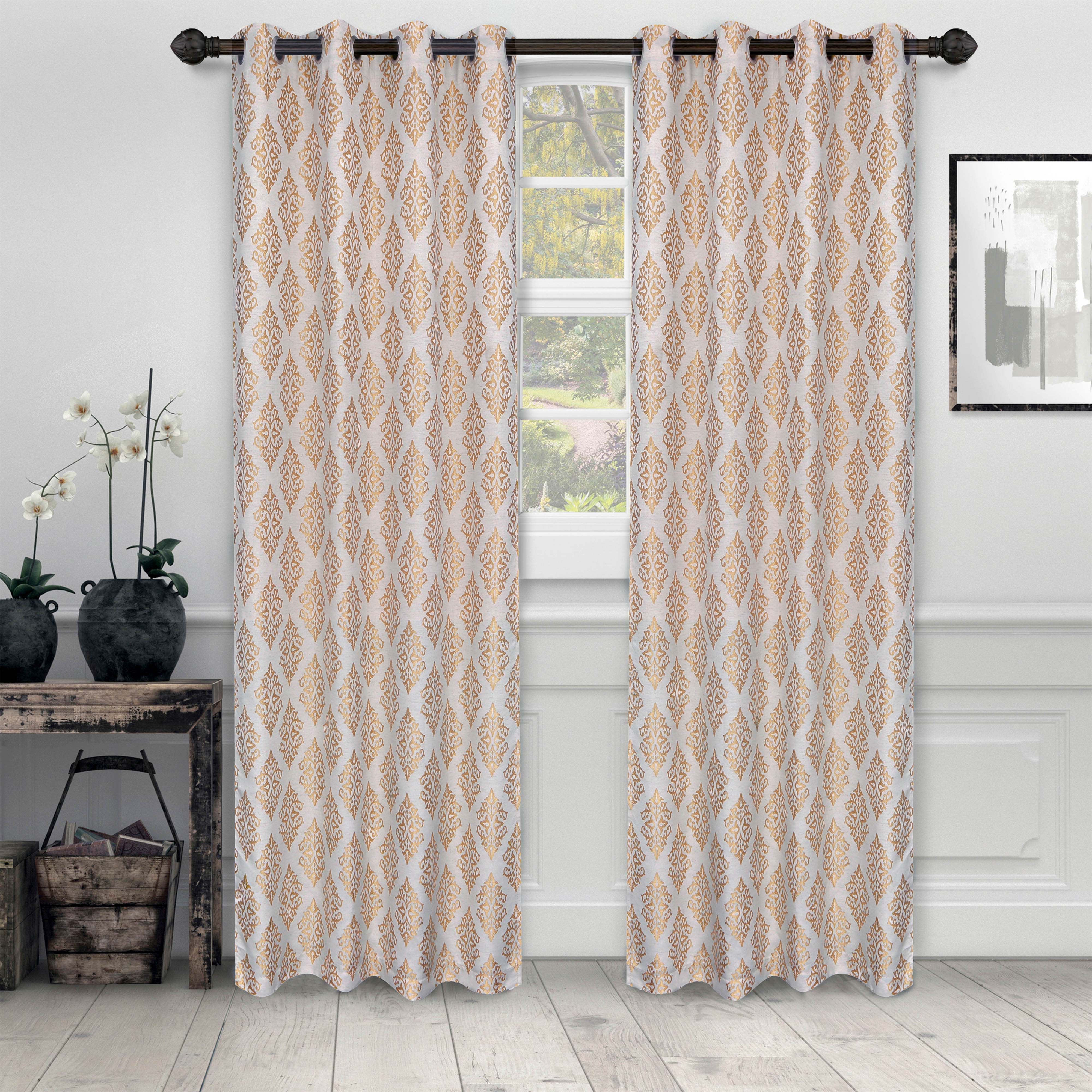 Venetian Damask Jacquard Curtain Panels - Set of 2 Luxury Window Treatments for Living Room & Bedroom Decor