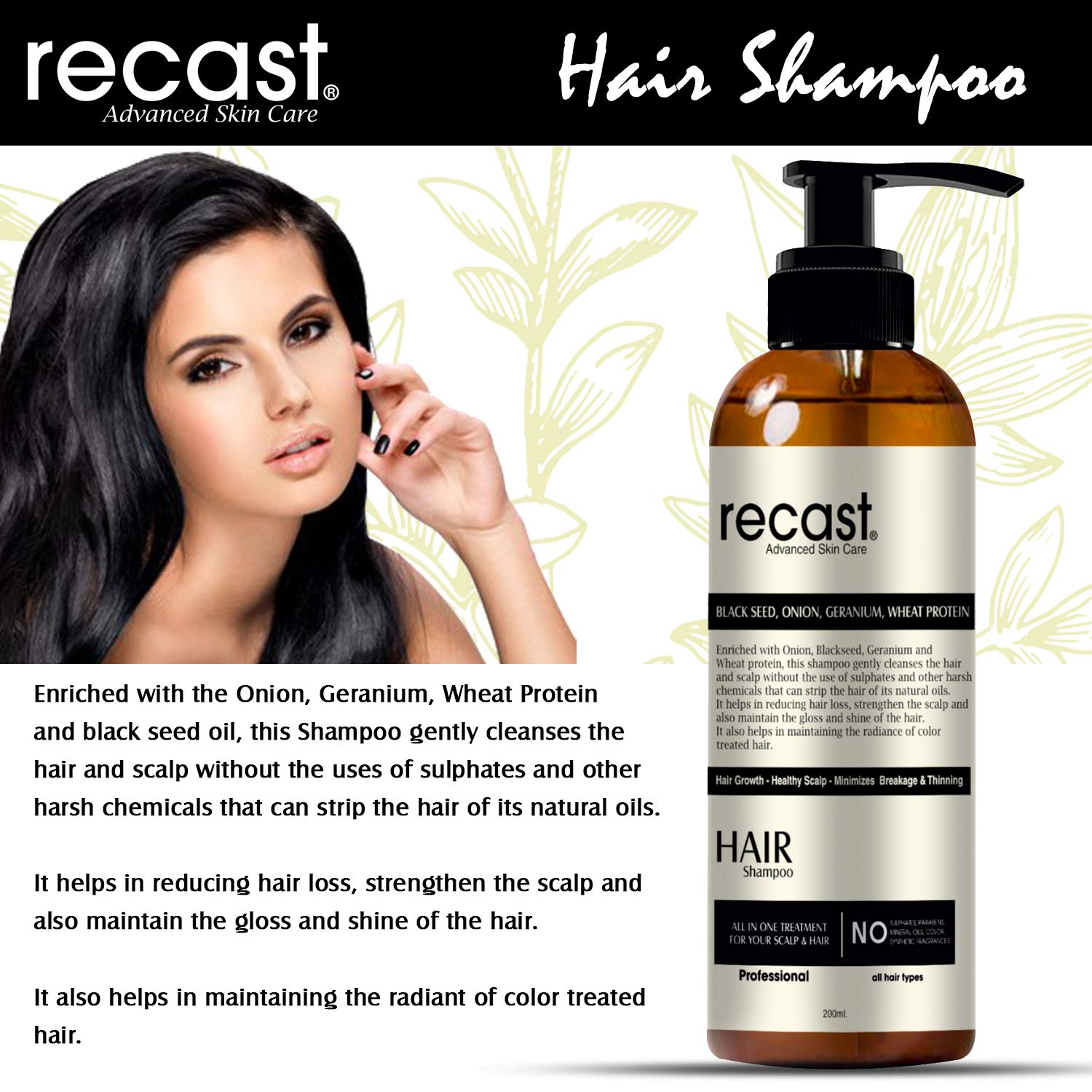Recast Onion Black Seed Hair Shampoo 200ml - Hair Growth Treatment for Thinning Hair, Anti Hair Loss & Scalp Nourishment | Revitalizes Damaged Hair for Men & Women | Daily Use for Stronger, Healthier Hair