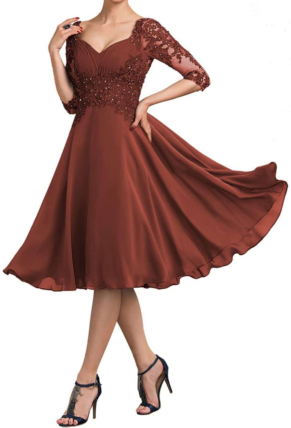 Elegant Mother of The Bride Dresses - Sweetheart Neckline Lace Chiffon Formal Evening Gowns with 1/2 Sleeves for Weddings, Parties & Special Occasions
