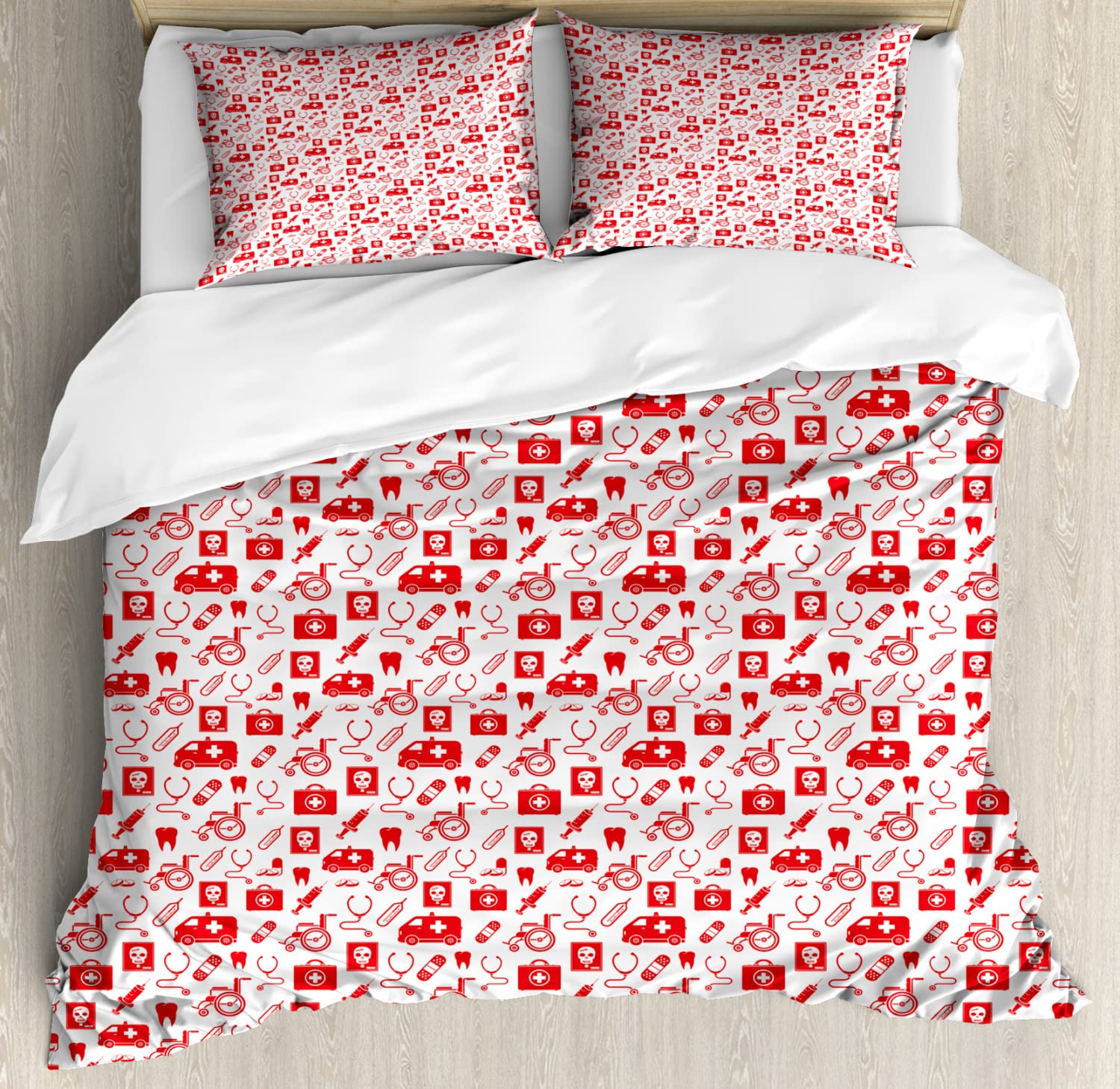 Lunarable Nurse Duvet Cover Set - Monochrome Medical Equipment Print, 2-Pack Cal King Size (104