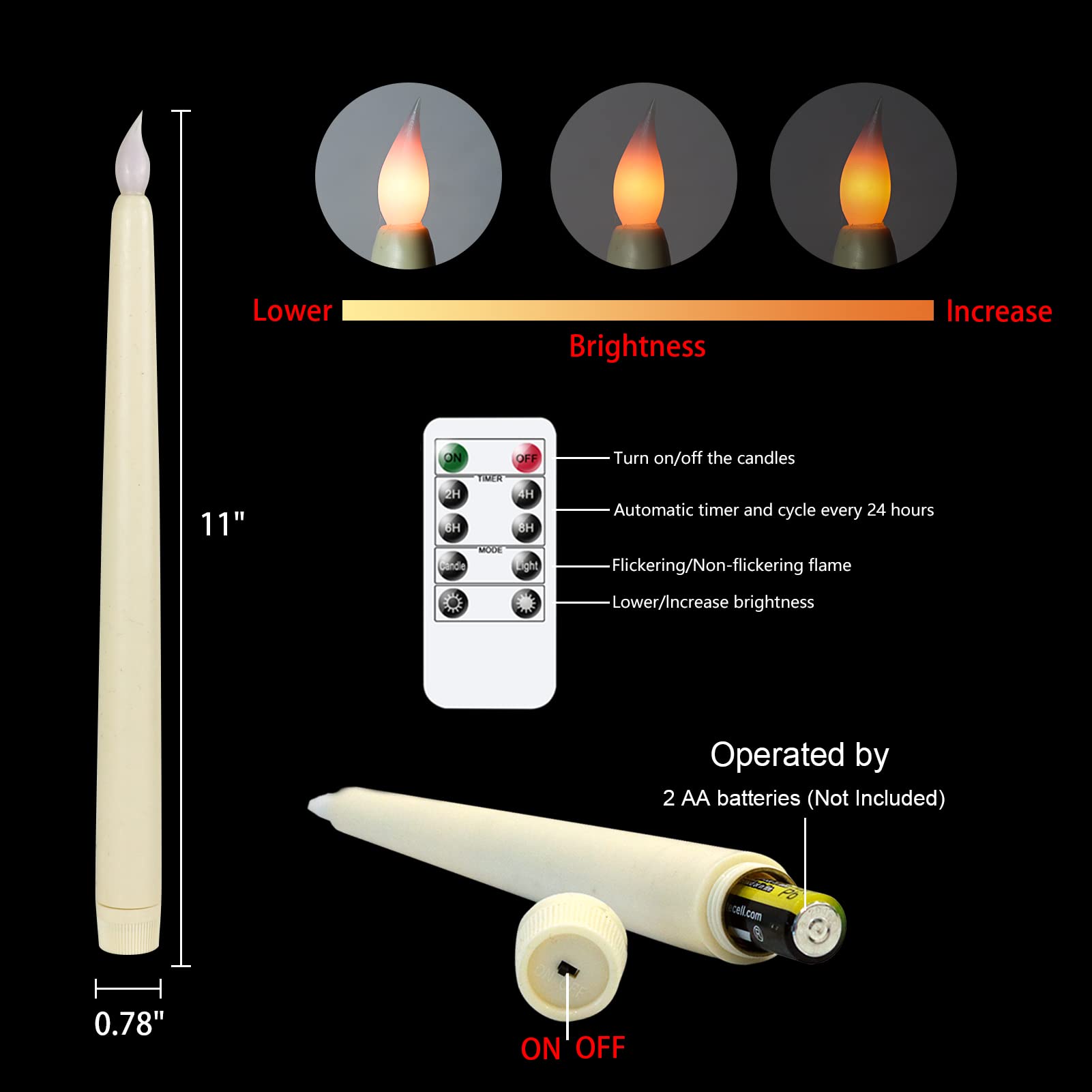 DRomance 6 Pack Flameless LED Taper Candles - Battery Operated with Remote & Timer, Real Wax Ivory Candlesticks (0.78