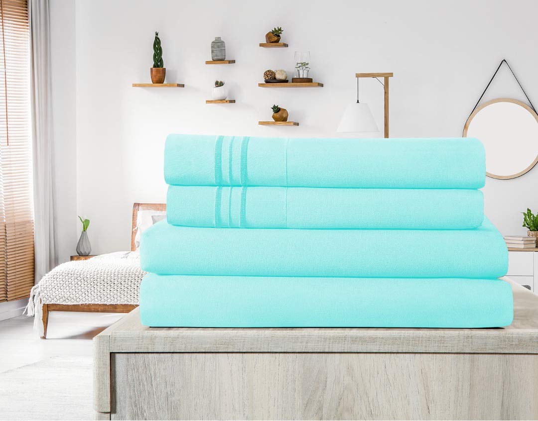 Elif King Size Bed Sheets Set - Ultra Soft Brushed Microfiber 4-Piece Bedding with 14-Inch Deep Pocket | Wrinkle & Fade Resistant | Machine Washable (Aqua, King) | Perfect for Master Bedroom, Guest Room & Vacation Homes