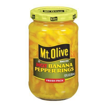 Mt. Olive Hot Banana Pepper Rings - 12 Oz (Pack of 3) | Spicy Pickled Peppers for Sandwiches, Salads & Pizza Toppings | Perfect for BBQ, Burgers & Charcuterie Boards