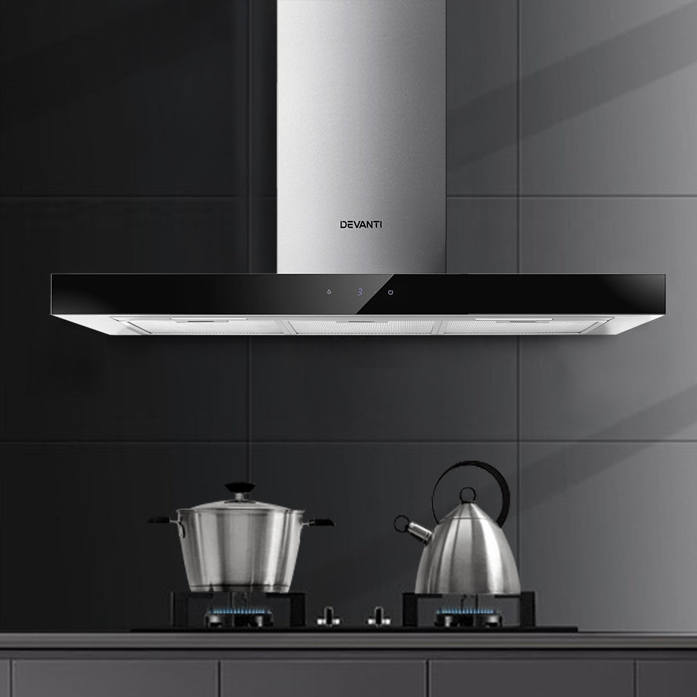 Devanti 900mm Range Hood - 90cm Stainless Steel Glass Kitchen Exhaust Hood for Modern Home Cooking & Ventilation