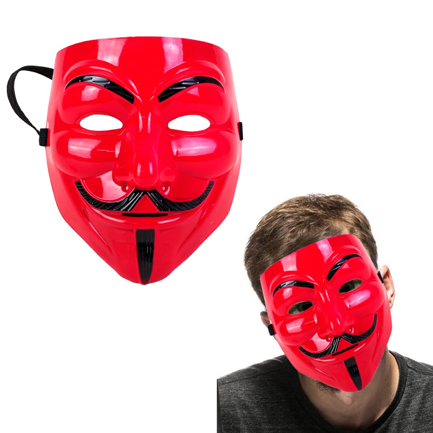 V for Vendetta Cosplay Mask - Sage Square Red Vendetta Fawkes Mask (Anonymous VIP Edition) | Perfect Fit for Halloween, Protests & Movie Costumes