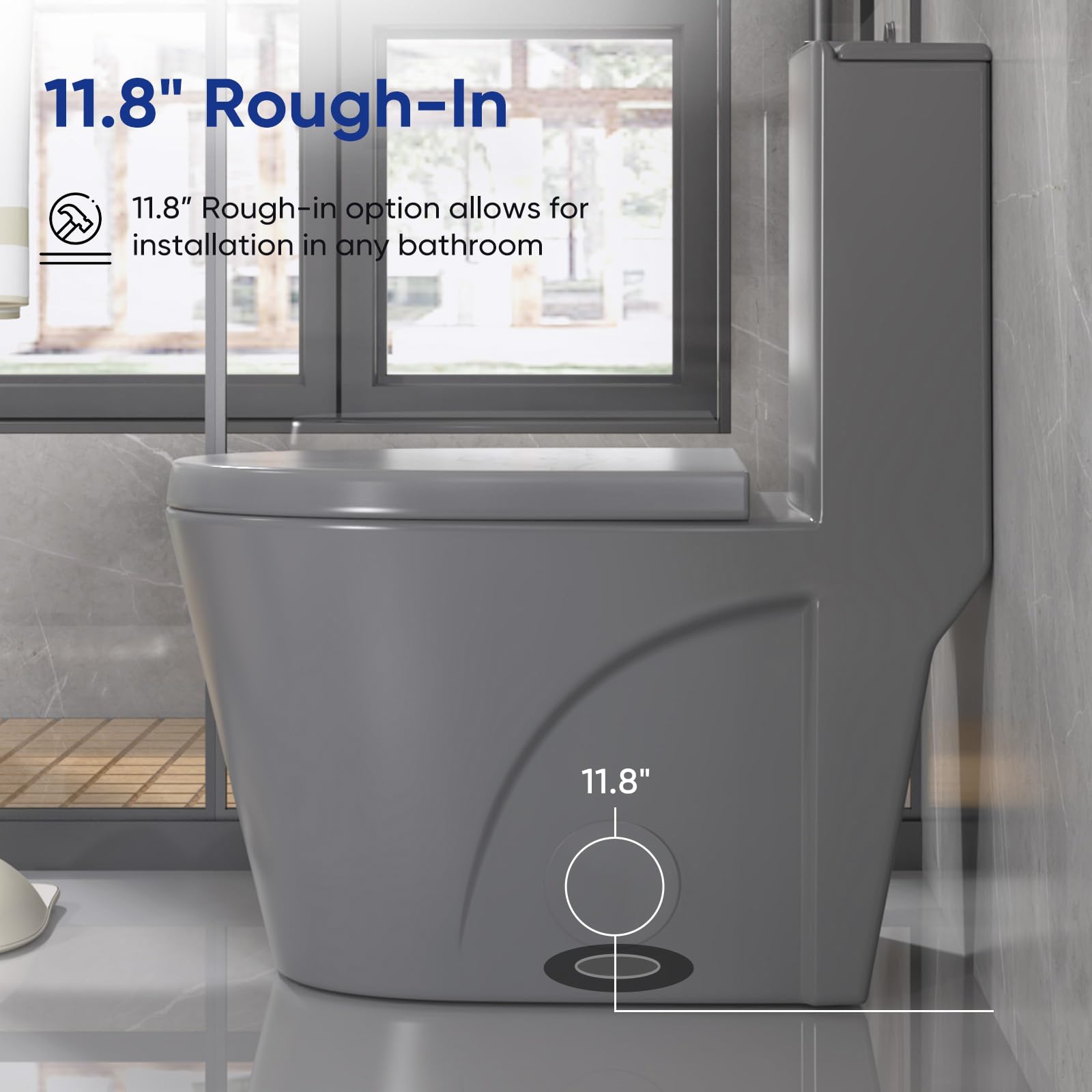 BOSTANA One Piece Dual Flush Toilet - 1.1/1.6 GPF, 15.5
