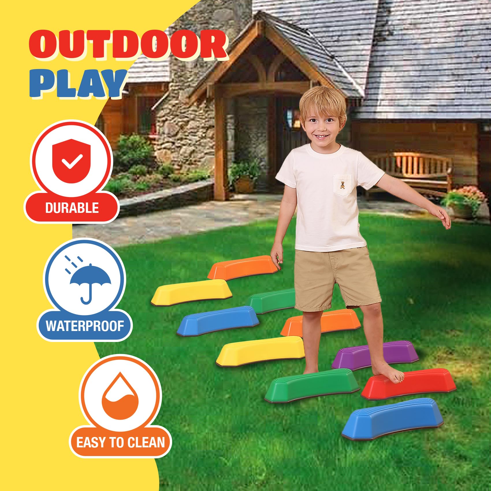 Non-Slip Stepping Stones for Kids - Balance Beam Sensory Toys for Toddlers | Improve Coordination & Stability | Outdoor Play Equipment for Backyard, Garden & Playroom Activities
