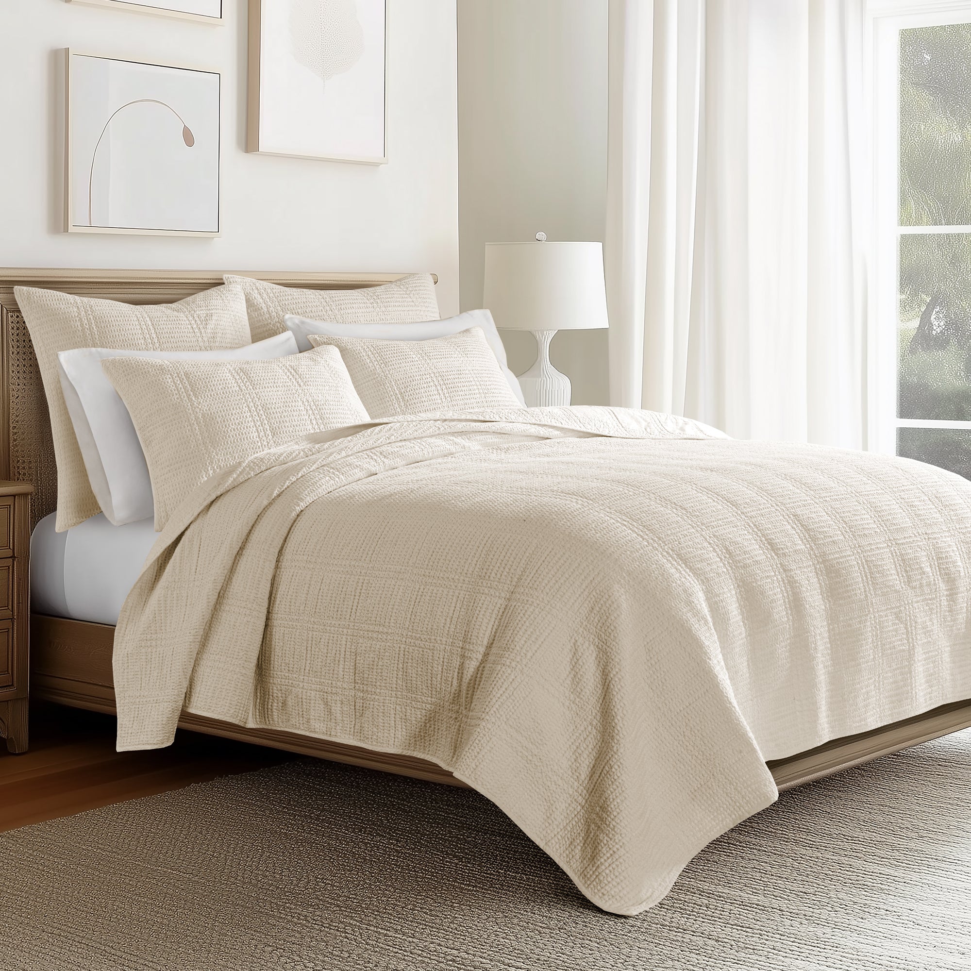 Luxury Cloud Waffle Quilt Set - Ultra Soft Breathable Bedding - Queen Size Comforter & Duvet Cover - Perfect for Cozy Bedroom & Guest Room Decor