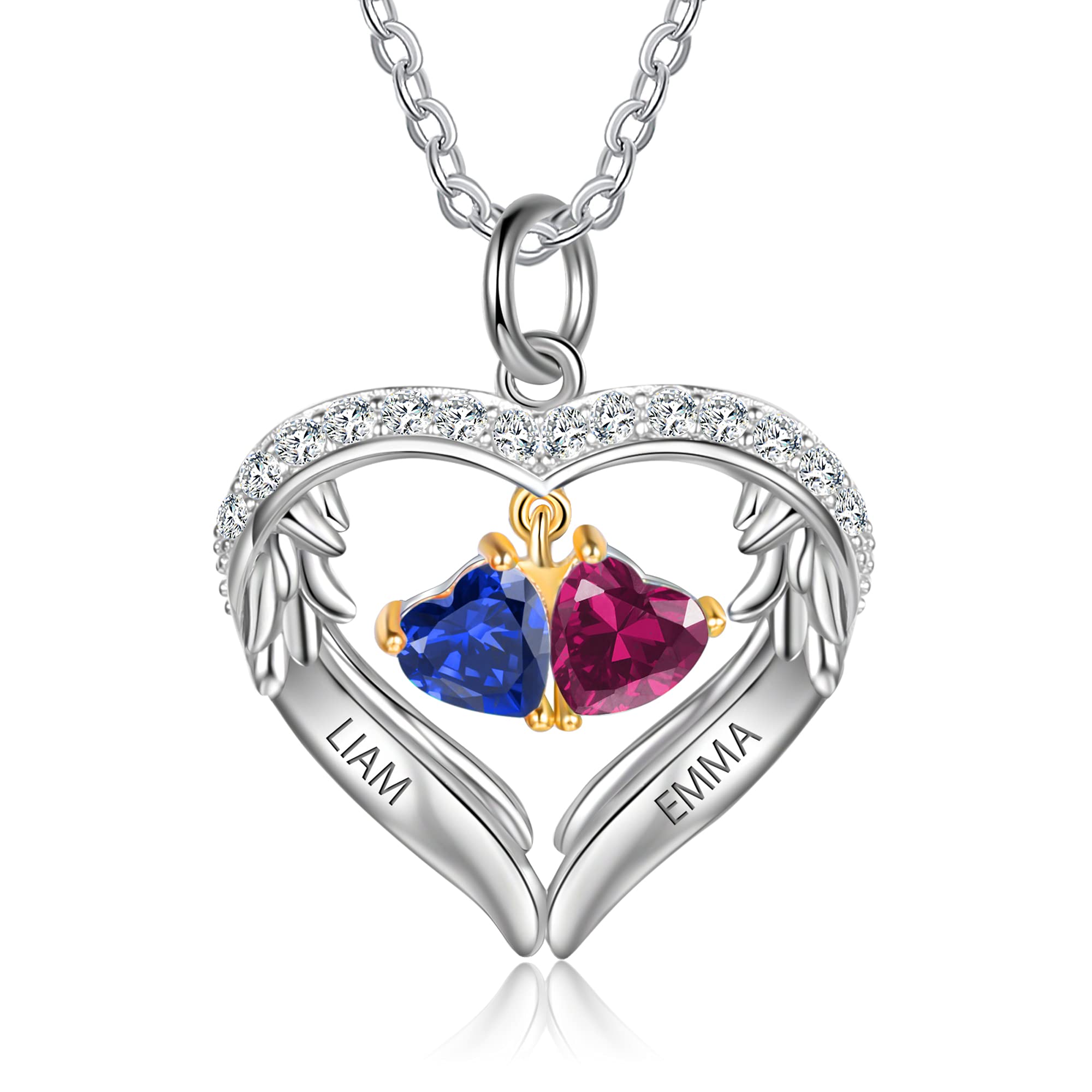 Personalized Sterling Silver Heart Pendant Necklace with Birthstone & Name - Custom Mother's Jewelry Gift for Her - Perfect for Birthdays, Anniversaries & Mother's Day