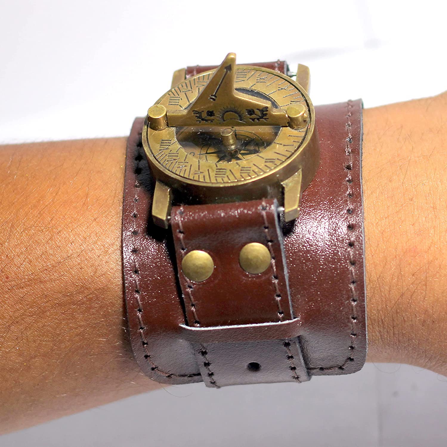Premium Nautical Sundial Watch - Handmade Brass Wrist Watch with Functional Sundial Compass | Perfect for Sailing, Hiking & Outdoor Adventures