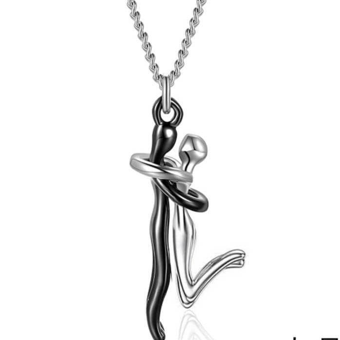 Romantic Couple Hugging Pendant Necklace - Sterling Silver Love Gift for Her/Him | Anniversary, Valentine's Day, Wedding Jewelry | JN9978