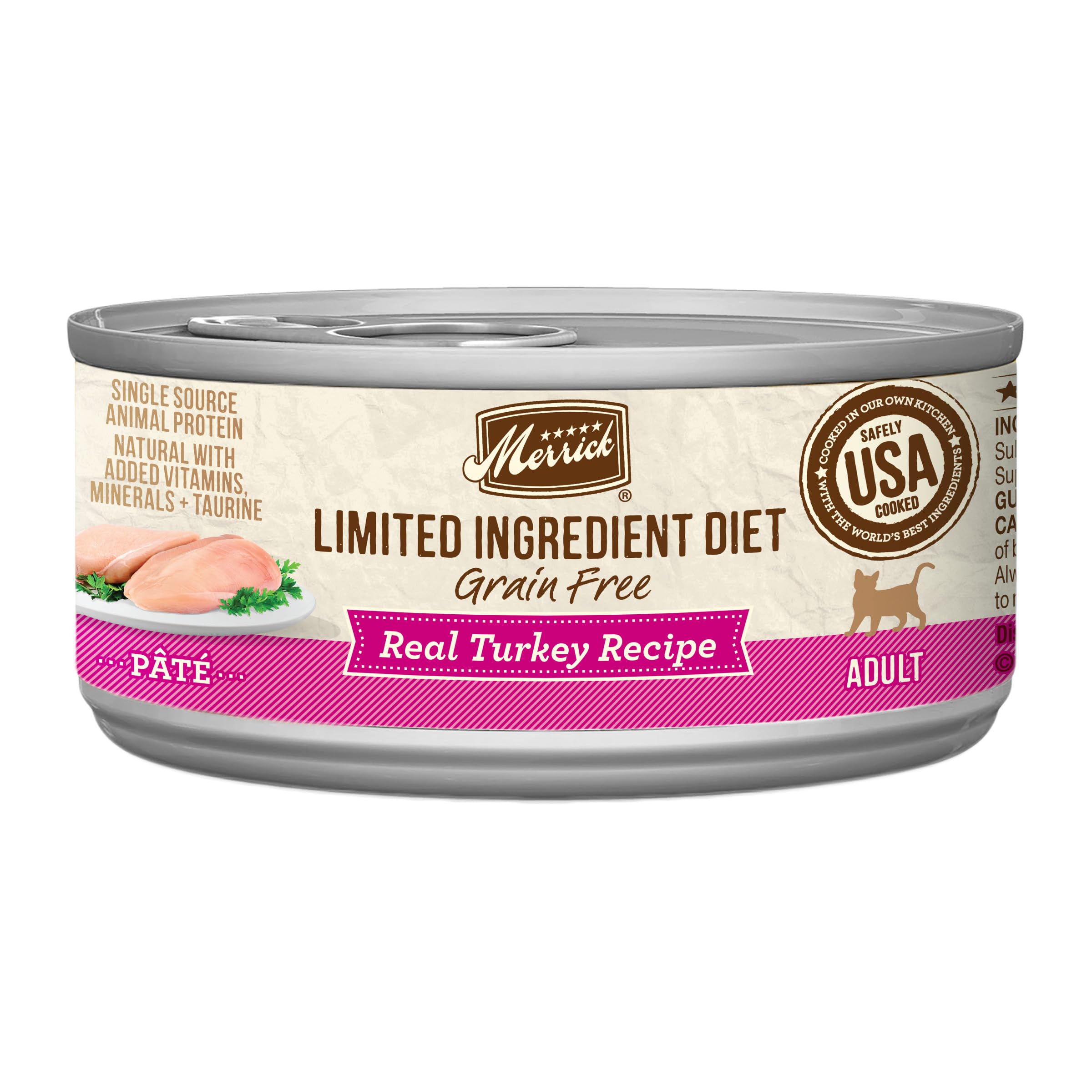 Merrick Limited Ingredient Diet Grain-Free Wet Cat Food - Turkey Recipe, Natural Canned Pate (24 Pack, 2.75 oz) | Hypoallergenic Cat Food for Sensitive Stomachs | Perfect for Indoor Cats & Digestive Health