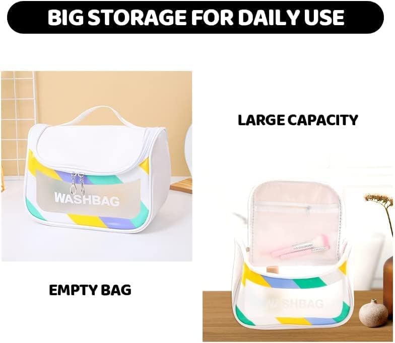 STOREZY Waterproof Faux Leather Makeup Bag for Women & Girls - Small White Cosmetic Organizer Pouch for Travel, Gym, and Daily Use