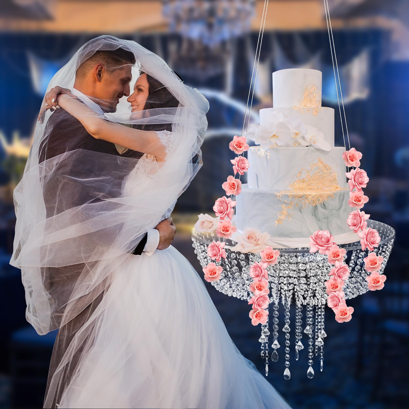 Elegant Acrylic Hanging Crystal Cake Stand - Romantic Suspended Dessert Display Rack for Wedding, Birthday & Tea Party Decor - Perfect for Bridal Showers, Baby Showers & Special Events (Clear Acrylic)