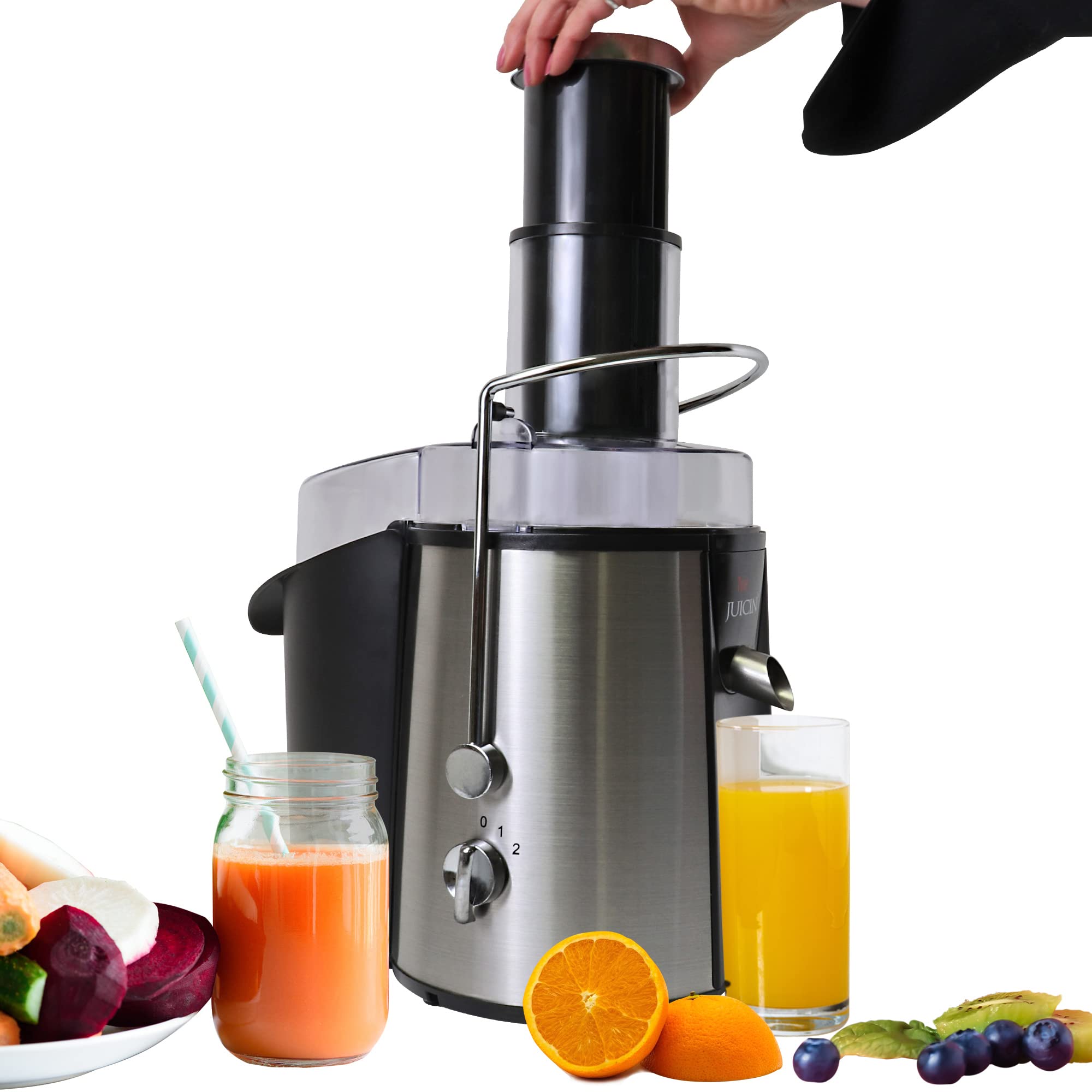 Total Chef Juicer - 2-Speed Wide Mouth Centrifugal Juice Extractor for Fruits & Vegetables | Wheatgrass, Orange, Pomegranate Juicer | Easy-Clean Jug | Perfect for Healthy Drinks, Detox, & Breakfast Smoothies