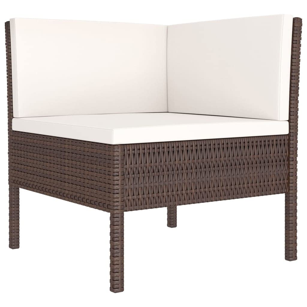 Premium 6-Piece Brown Poly Rattan Patio Furniture Set with Cream Cushions - Outdoor Garden Sofa Set with Coffee Table for Backyard, Poolside & Terrace Relaxation