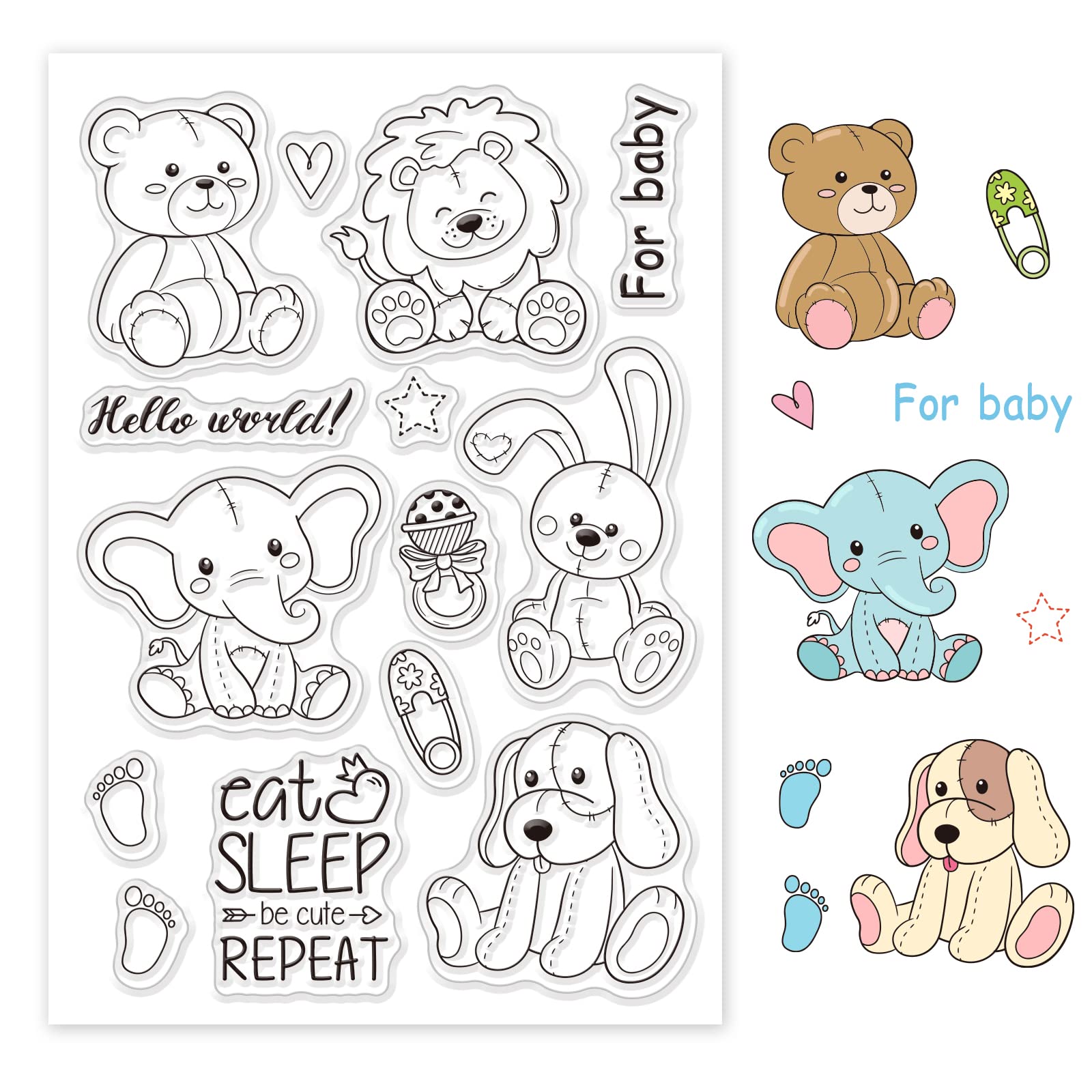 GlobleLand Transparent Silicone Animal Stamps - Bear, Lion, Elephant, Rabbit, Dog - DIY Scrapbooking, Card Making, Photo Album Decoration for Christmas, Birthday, Valentine's Day - Perfect for Handmade Greeting Cards, Journals & Paper Crafts
