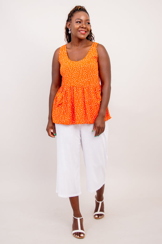 Kaya Top - Orange Polka Dot Blouse for Women | Final Sale | Perfect for Casual Outings, Office Wear & Summer Fashion