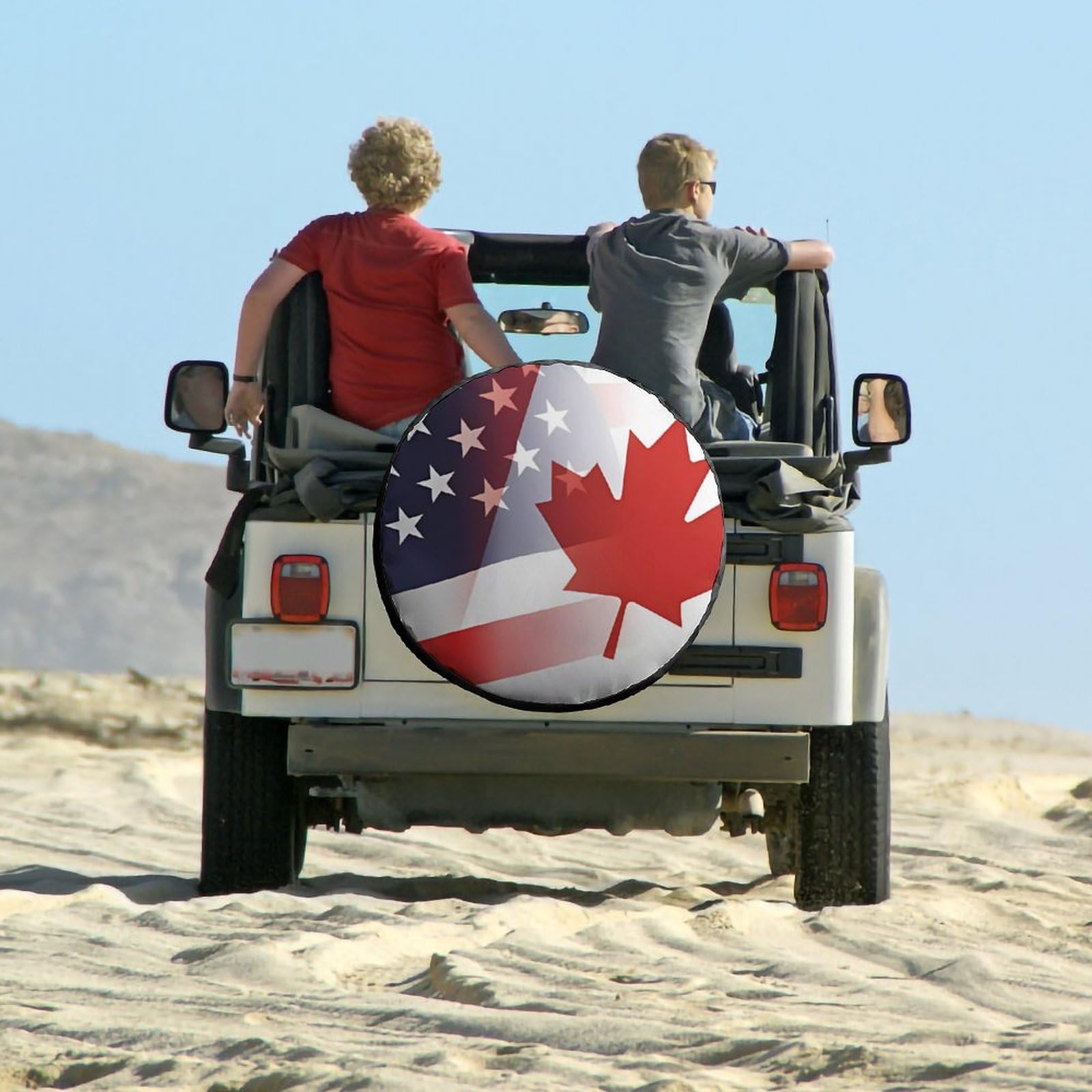 Funny Canada & USA Flag Spare Tire Cover - Universal Fit for 14-17 Inch Wheels | Waterproof Travel Accessory for Jeep, SUV, RV & Off-Road Adventures