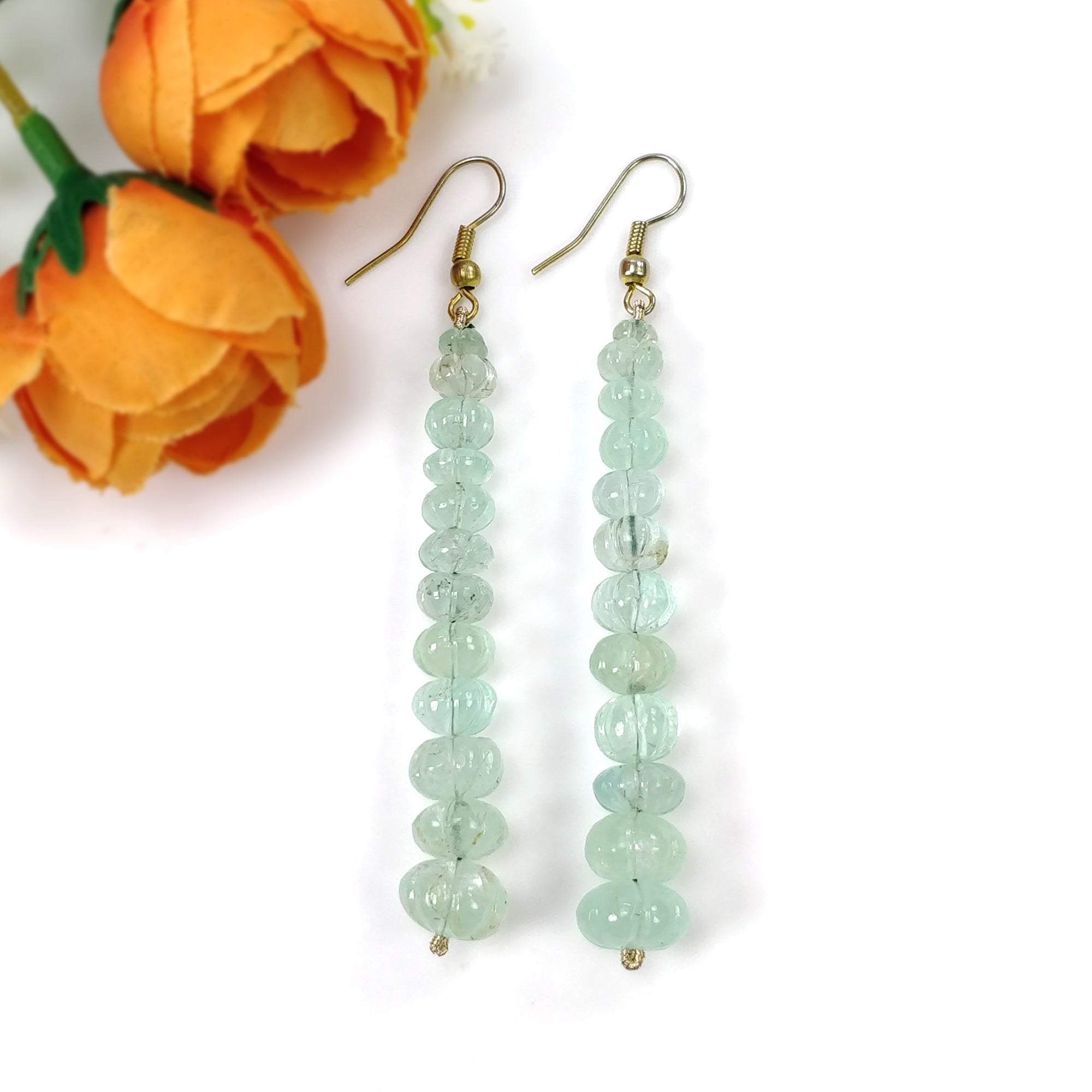 Natural Untreated Emerald Gemstone 925 Sterling Silver Beaded Hook Earrings - 56.25gms Melon Beads for Women | Perfect for Weddings, Parties & Special Occasions