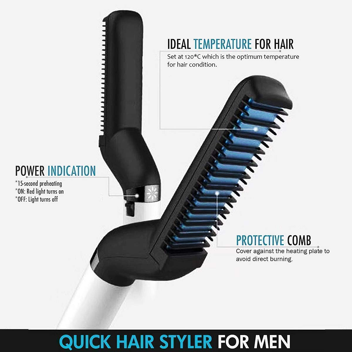 Electric Beard Straightener & Hair Styler for Men & Women - Multi-Functional Curling & Straightening Comb with Massage Function - Perfect for Home, Travel & Salon Use